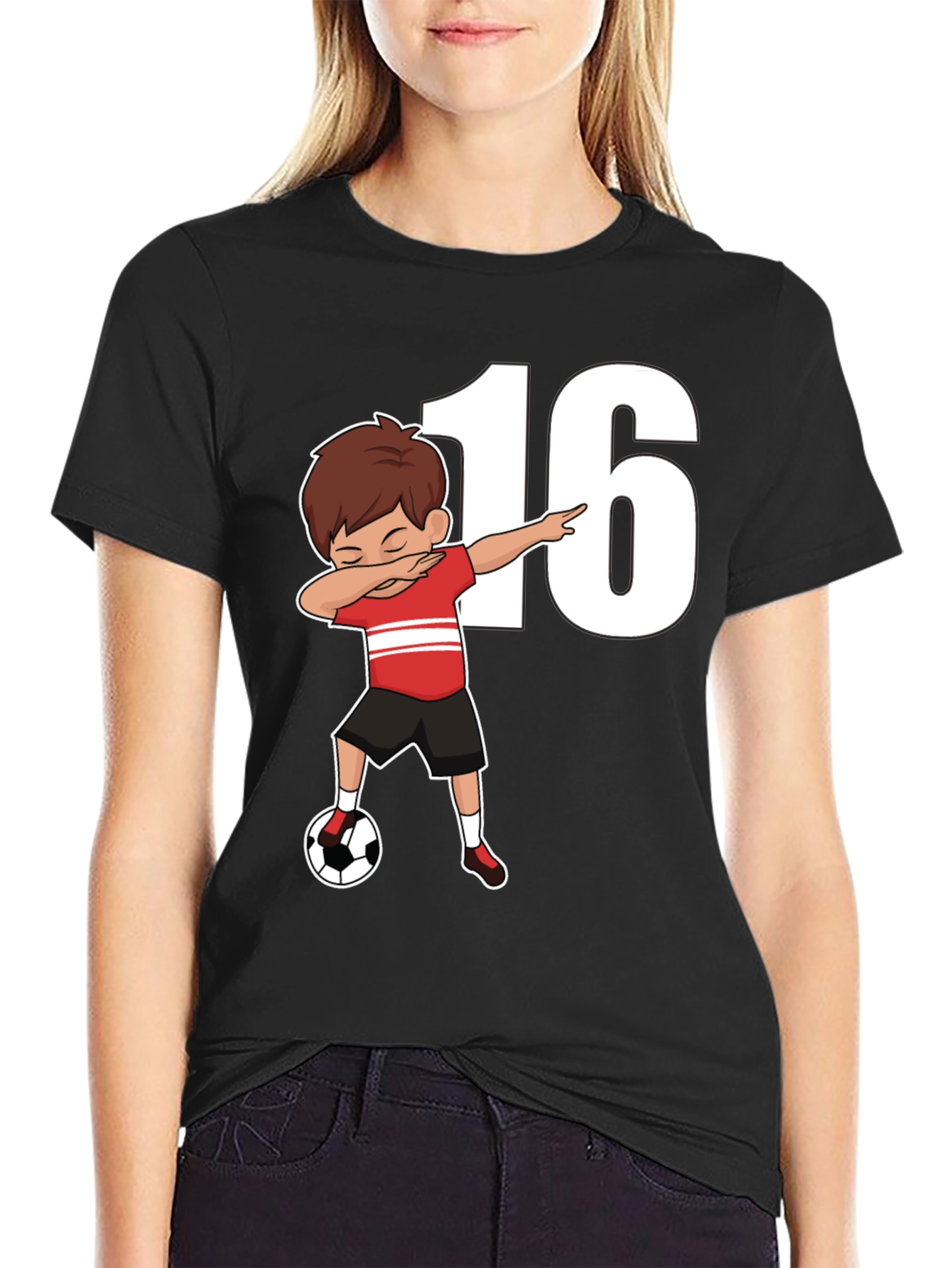 Black Soccer Boy 16th Birthday T-Shirt view 2