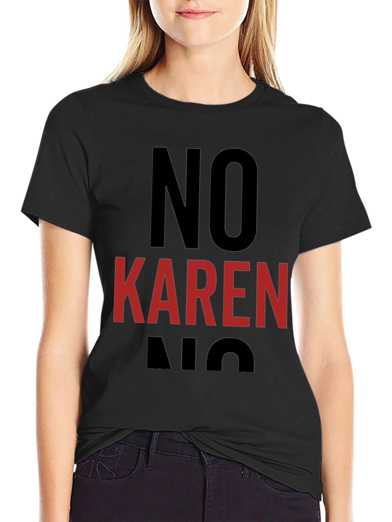 Black No Karen Graphic Tee - Unisex Black Cotton T-Shirt view 2