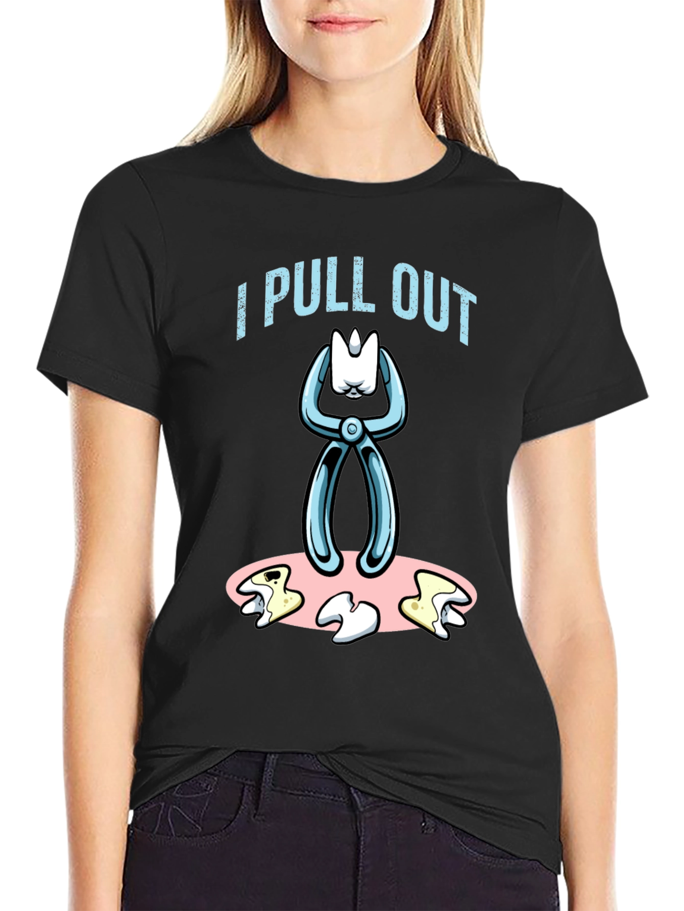 Black I Pull Out Dentist Humor Graphic Tee view 2