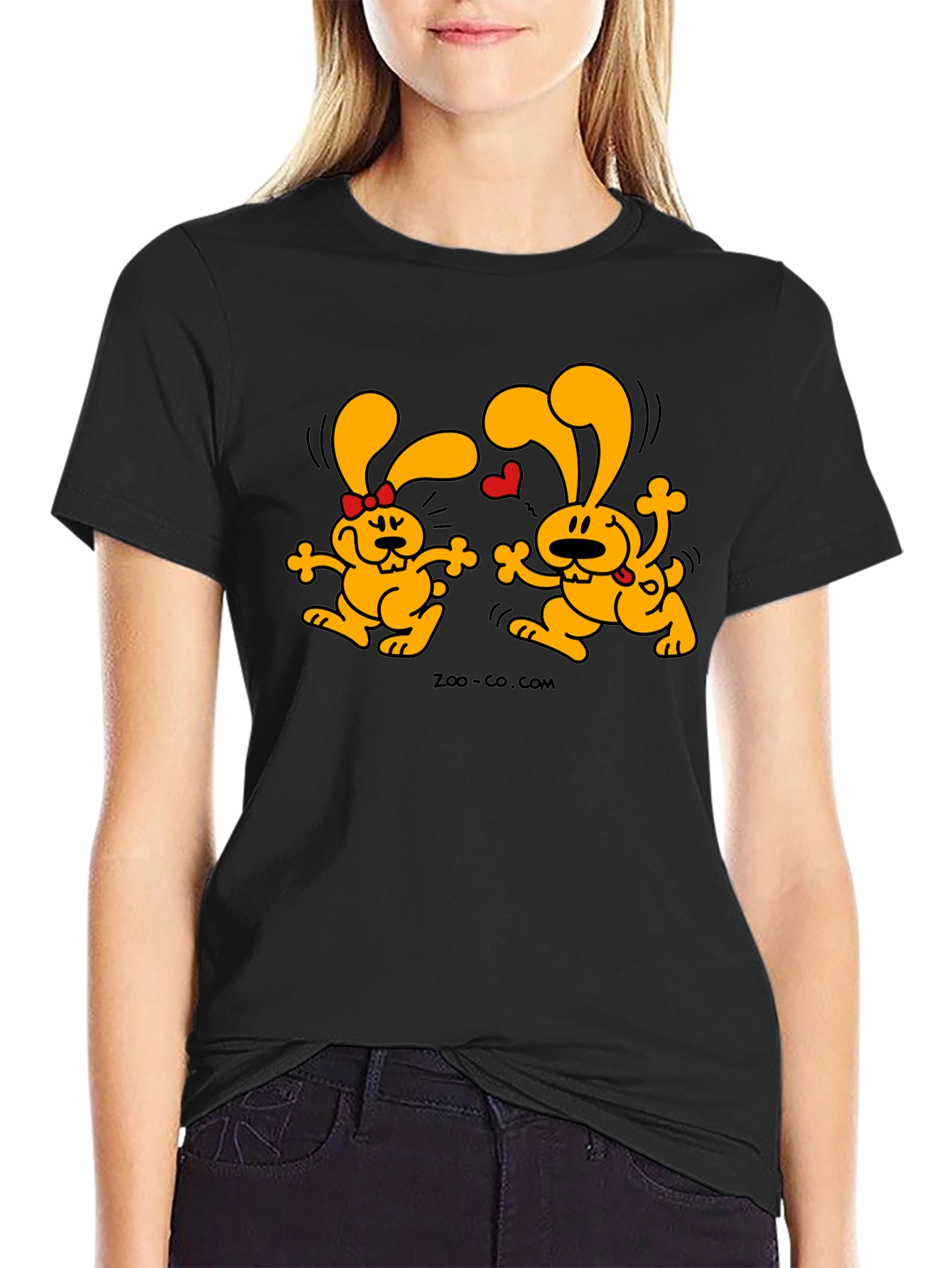 Black Cute Cartoon Couple T-Shirt view 2
