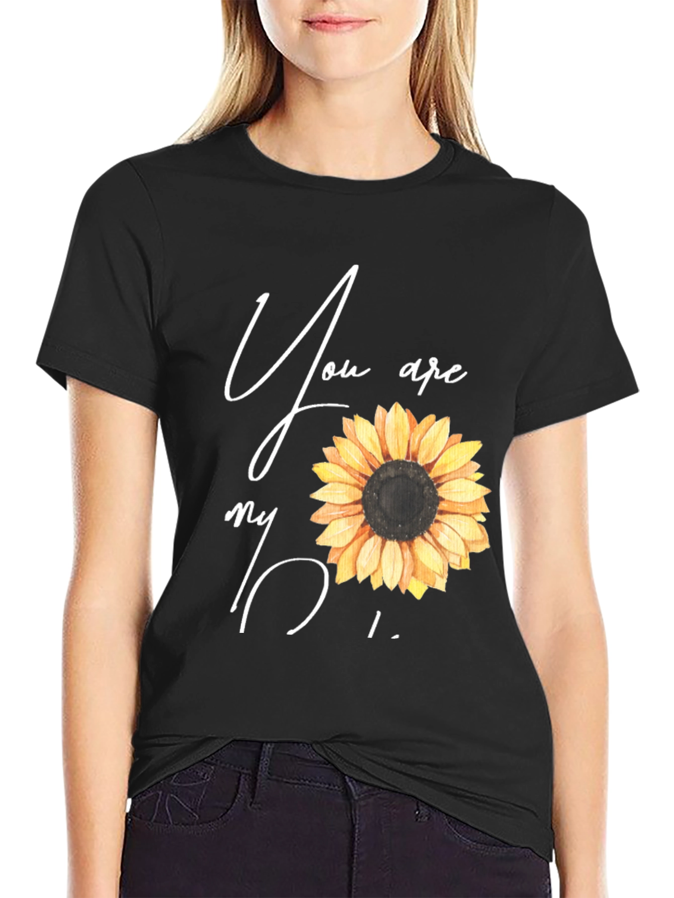 Black Sunflower Graphic Tee - You Are My Sunshine Black T-Shirt view 2