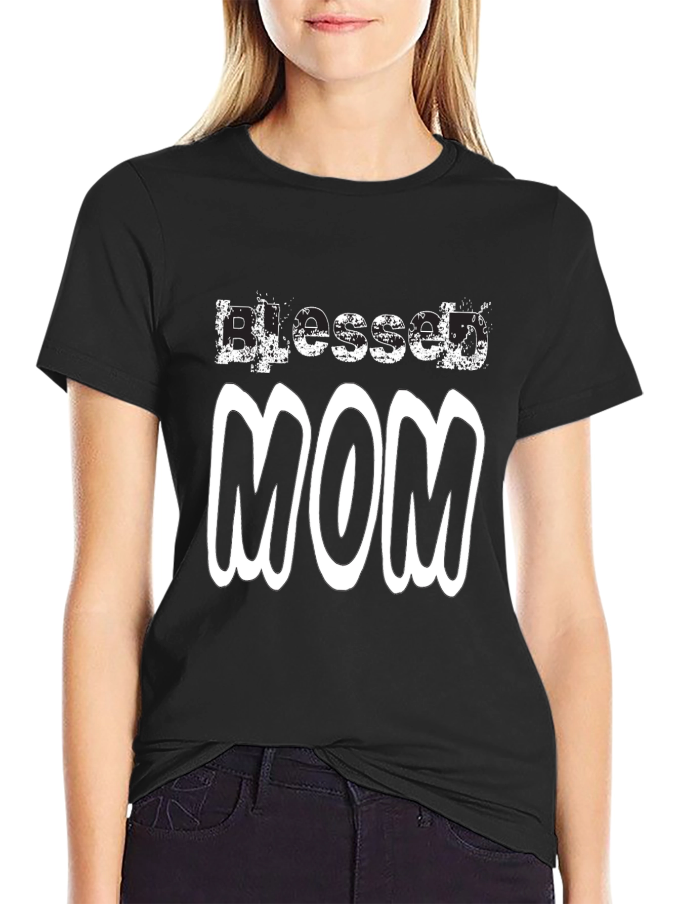 Black Blessed Mom Black T-Shirt - Gift for Mothers view 2