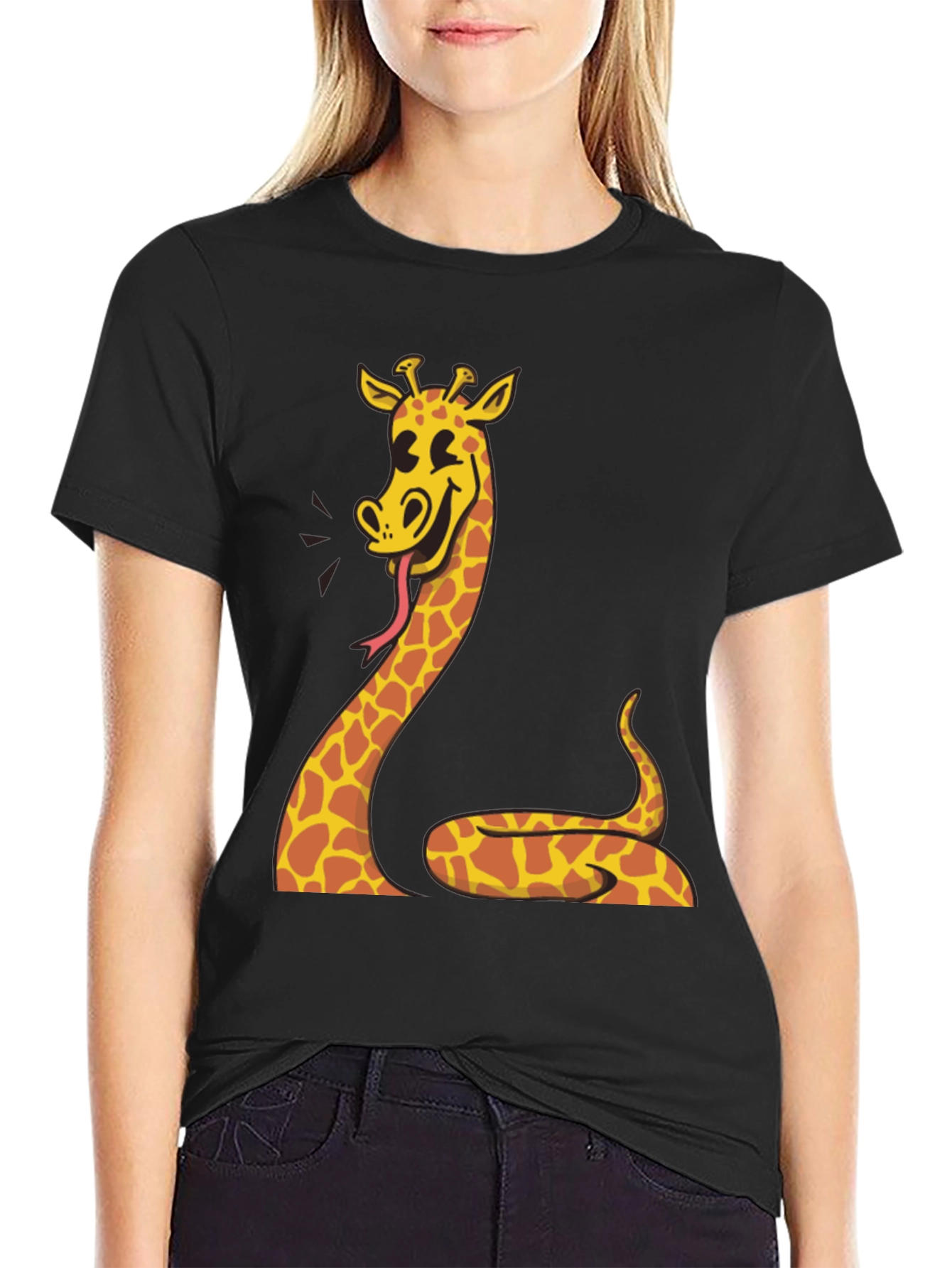 Black Giraffe Snake Funny Graphic Tee view 2