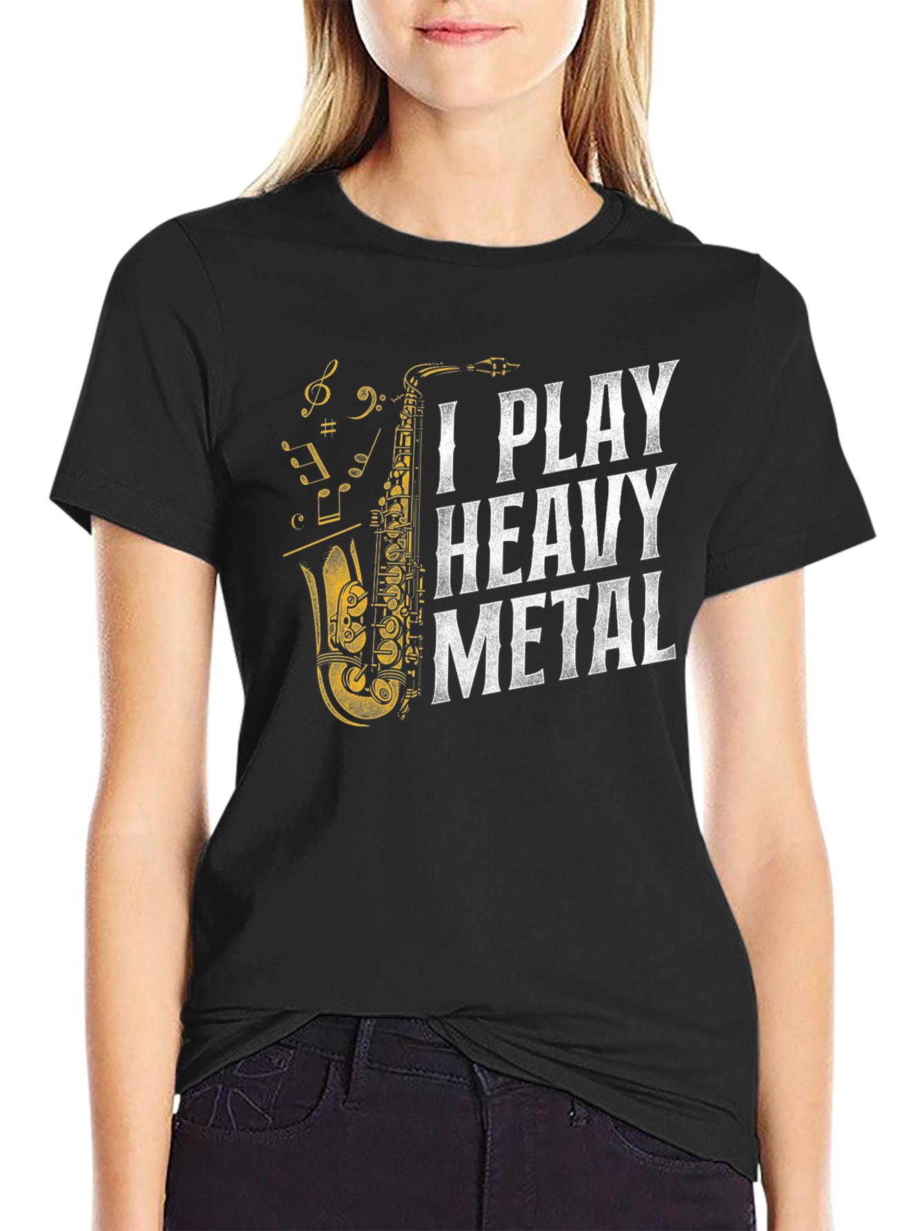 Black I Play Heavy Metal Saxophone T-Shirt view 2