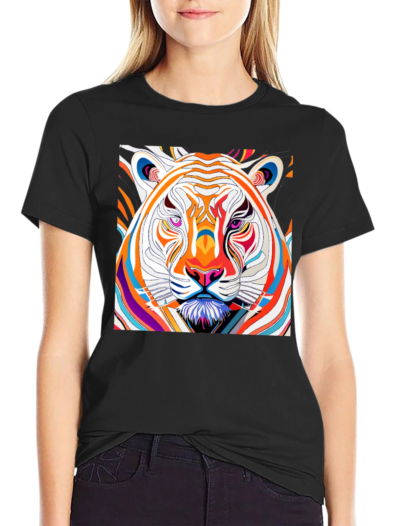 Black Vibrant Tiger Graphic Tee - Bold Artistic Design view 2