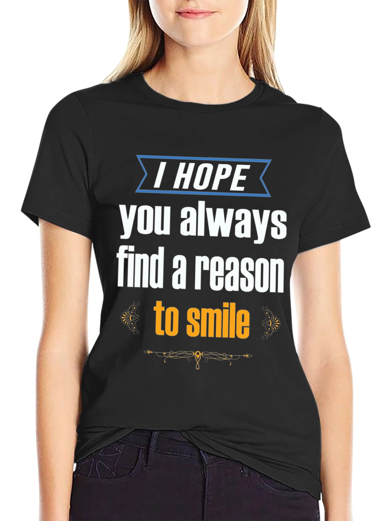Black Inspirational Graphic Tee - "I Hope You Always Find a Reason to Smile" view 2