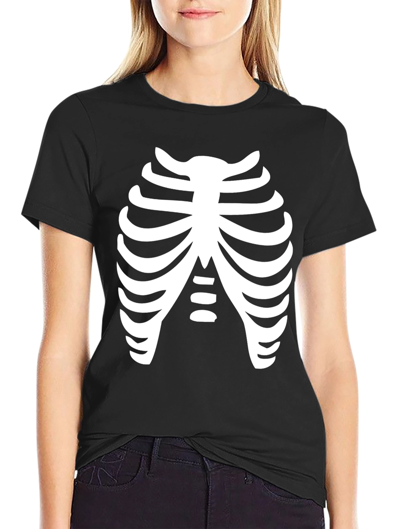 Black Skeleton Rib Cage Black T-Shirt Costume view 2
