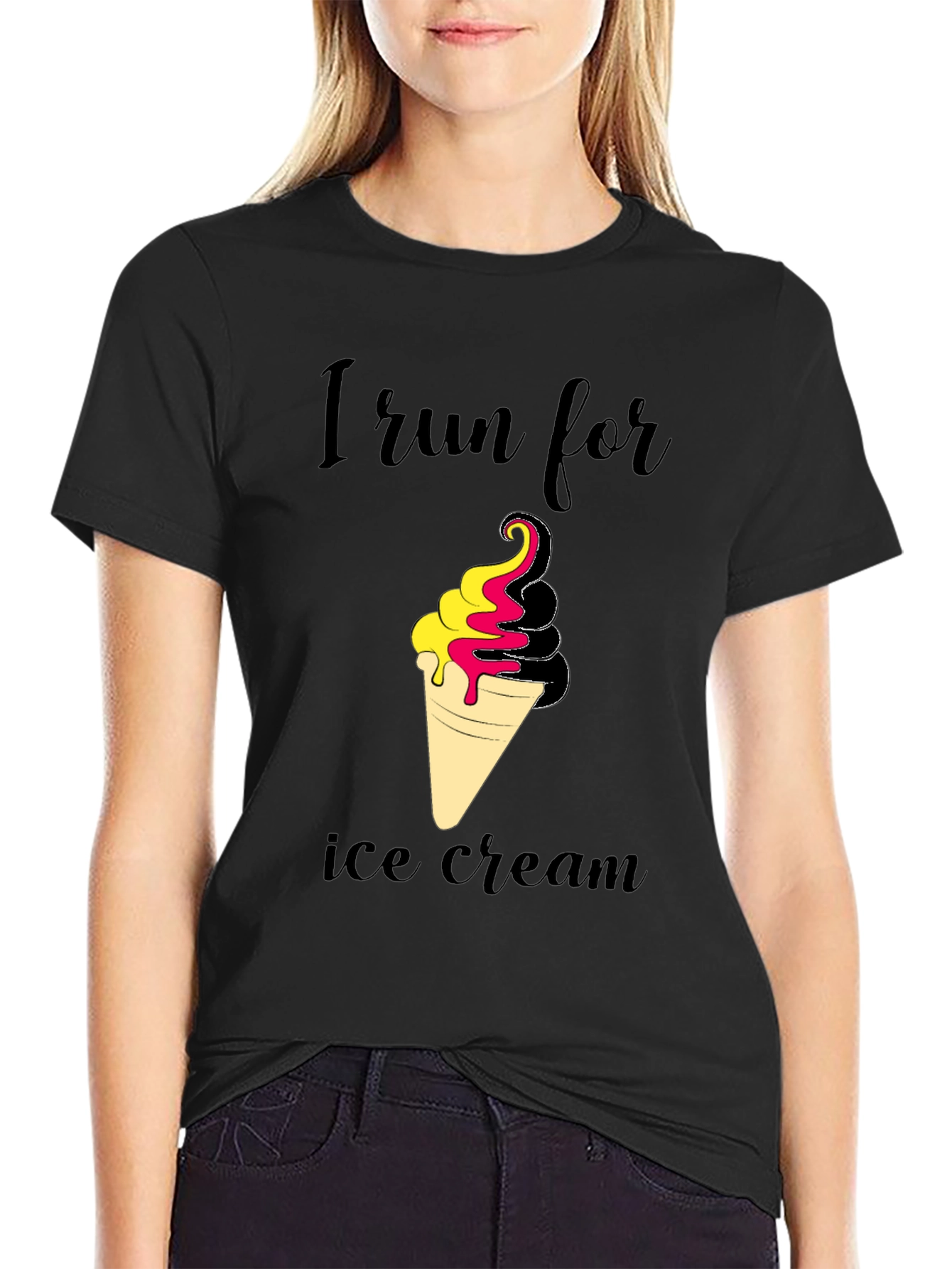 Black I Run For Ice Cream Black T-Shirt view 2