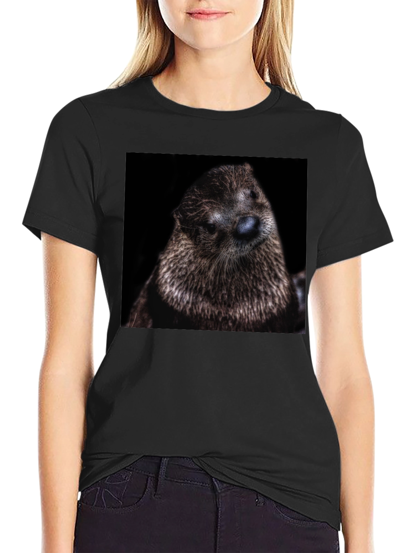 Black Otter Portrait Graphic T-Shirt view 2