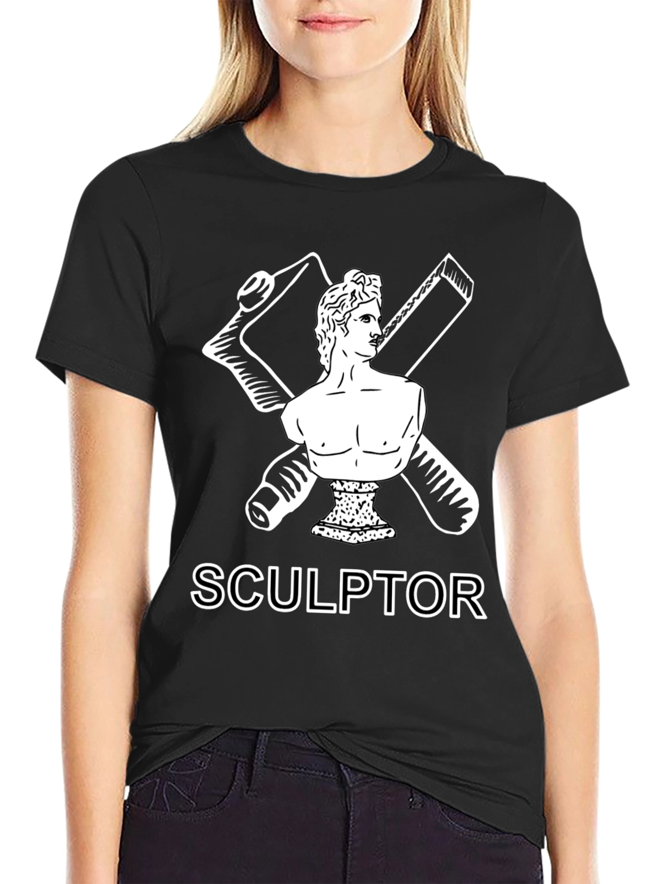 Black Sculptor Graphic Tee - Artistic Black T-Shirt view 2