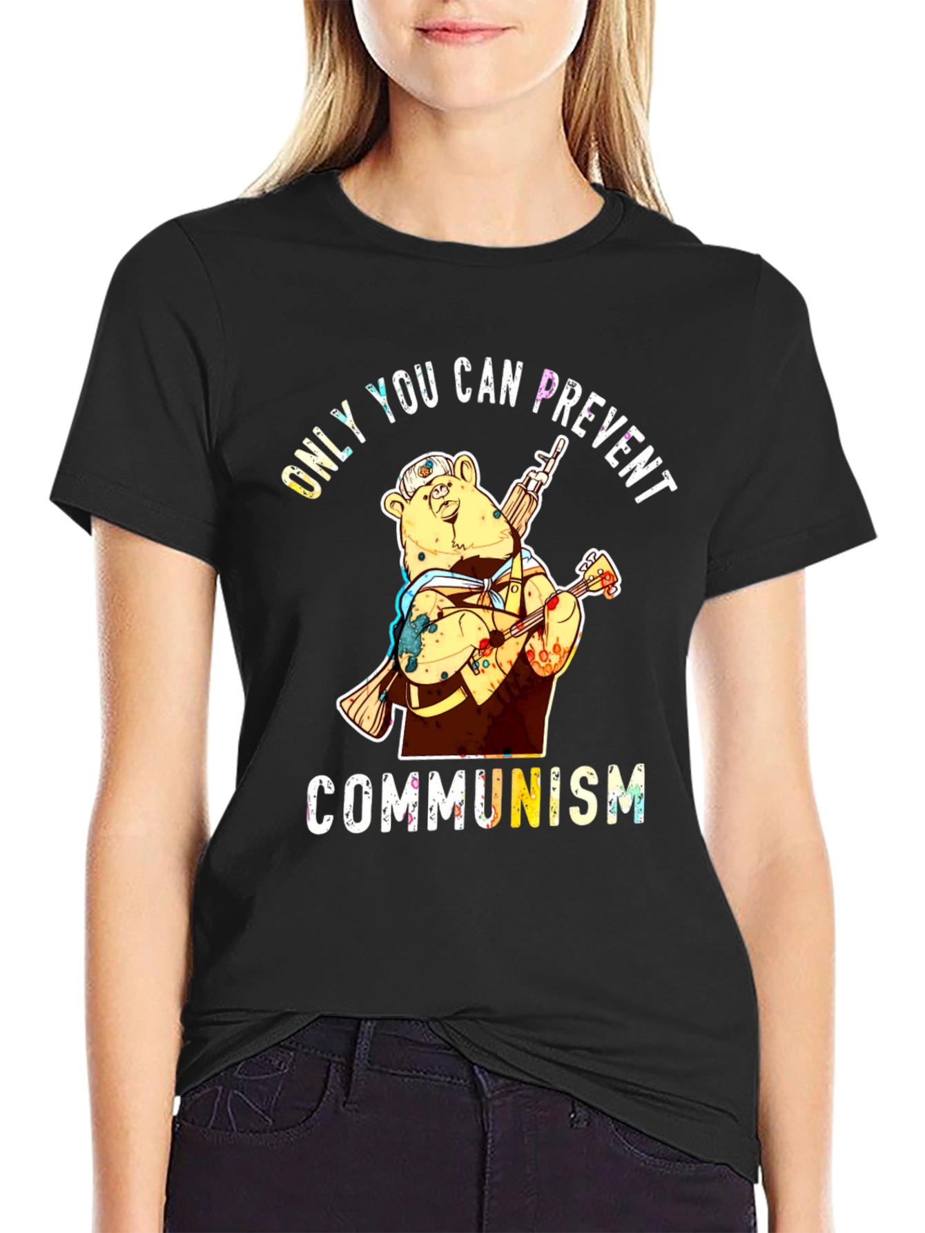 Black Only YOU Can Prevent Communism Bear T-Shirt view 2