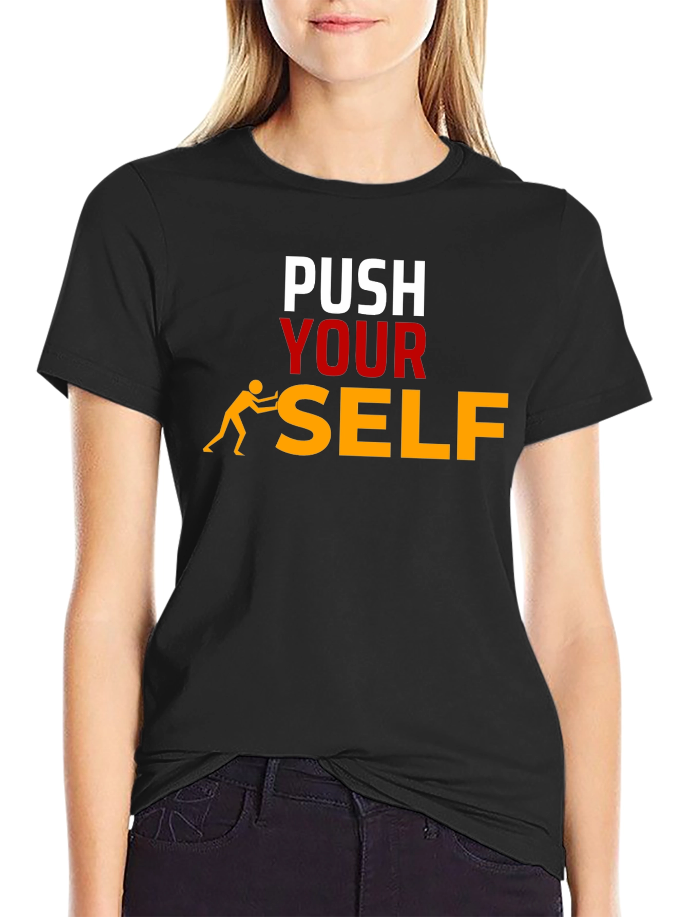 Black Push Yourself Graphic T-Shirt - Motivational Tee view 2