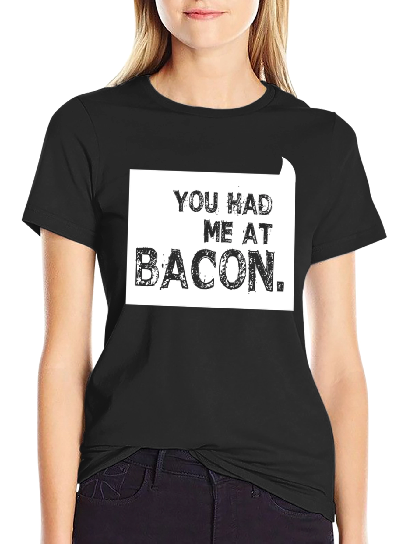 Black You Had Me At Bacon T-Shirt - Funny Foodie Tee view 2