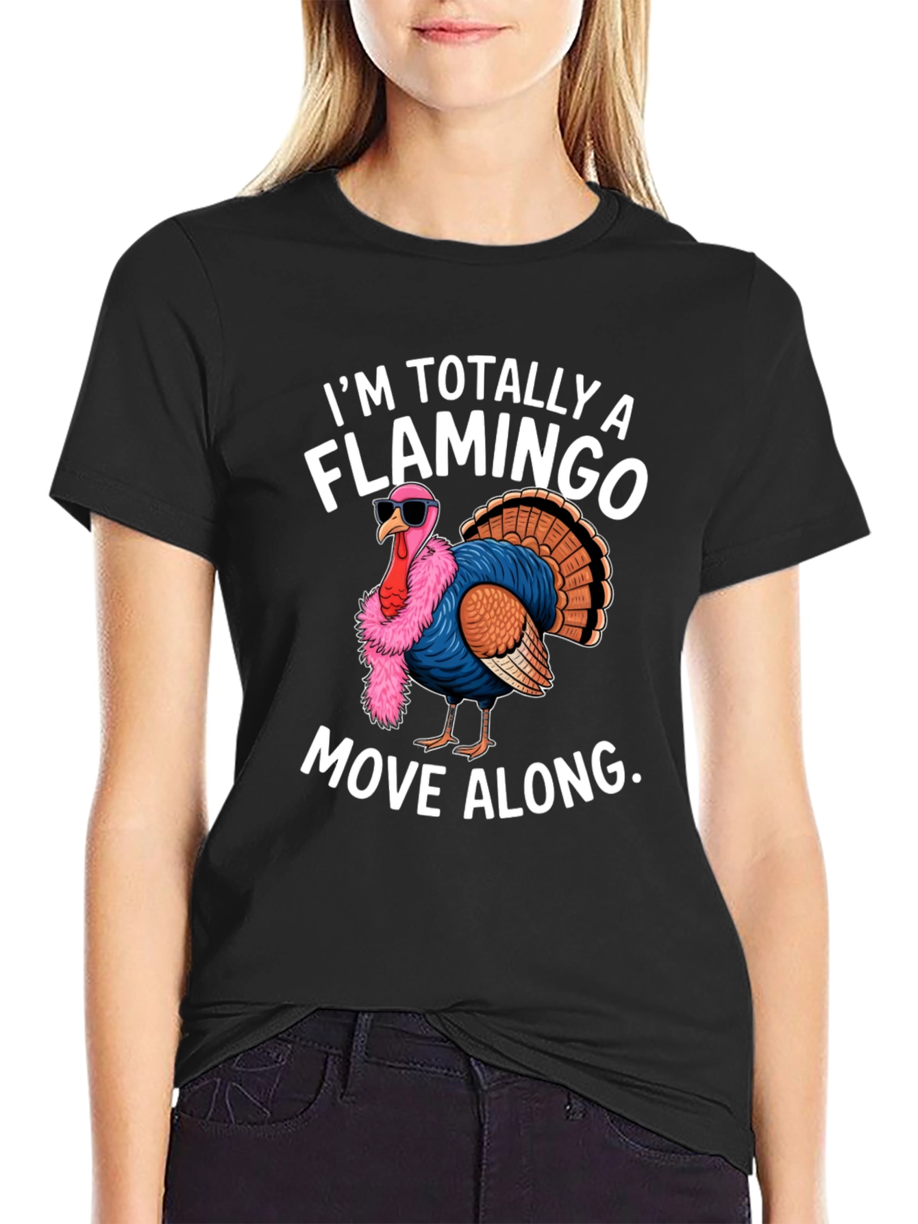 Black Funny Turkey Flamingo Graphic T-Shirt view 2