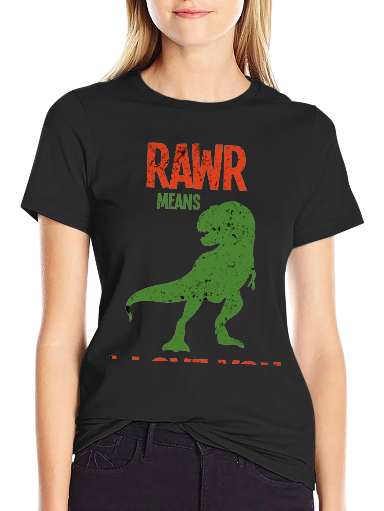 Black Rawr Means I Love You Dinosaur T-Shirt view 2