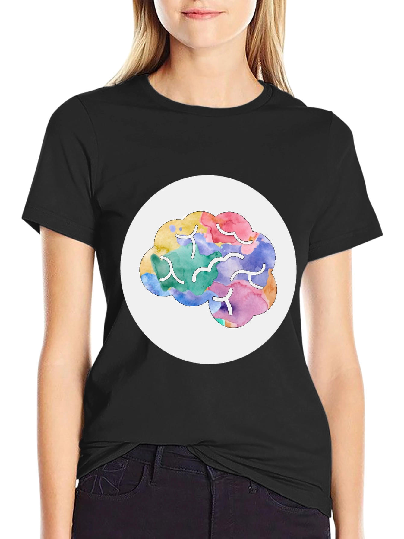 Black Brain Graphic Print Crew Neck T-Shirt view 2