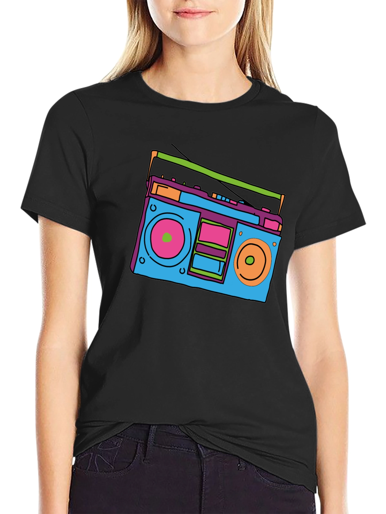 Black Retro Boombox Graphic Tee - Classic 80s Style view 2