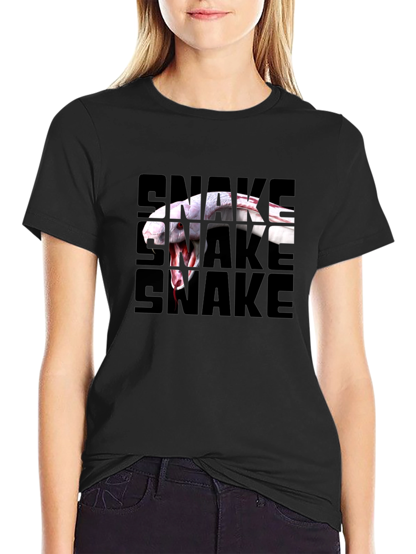 Black Snake Graphic T-Shirt - Black Crew Neck Tee view 2