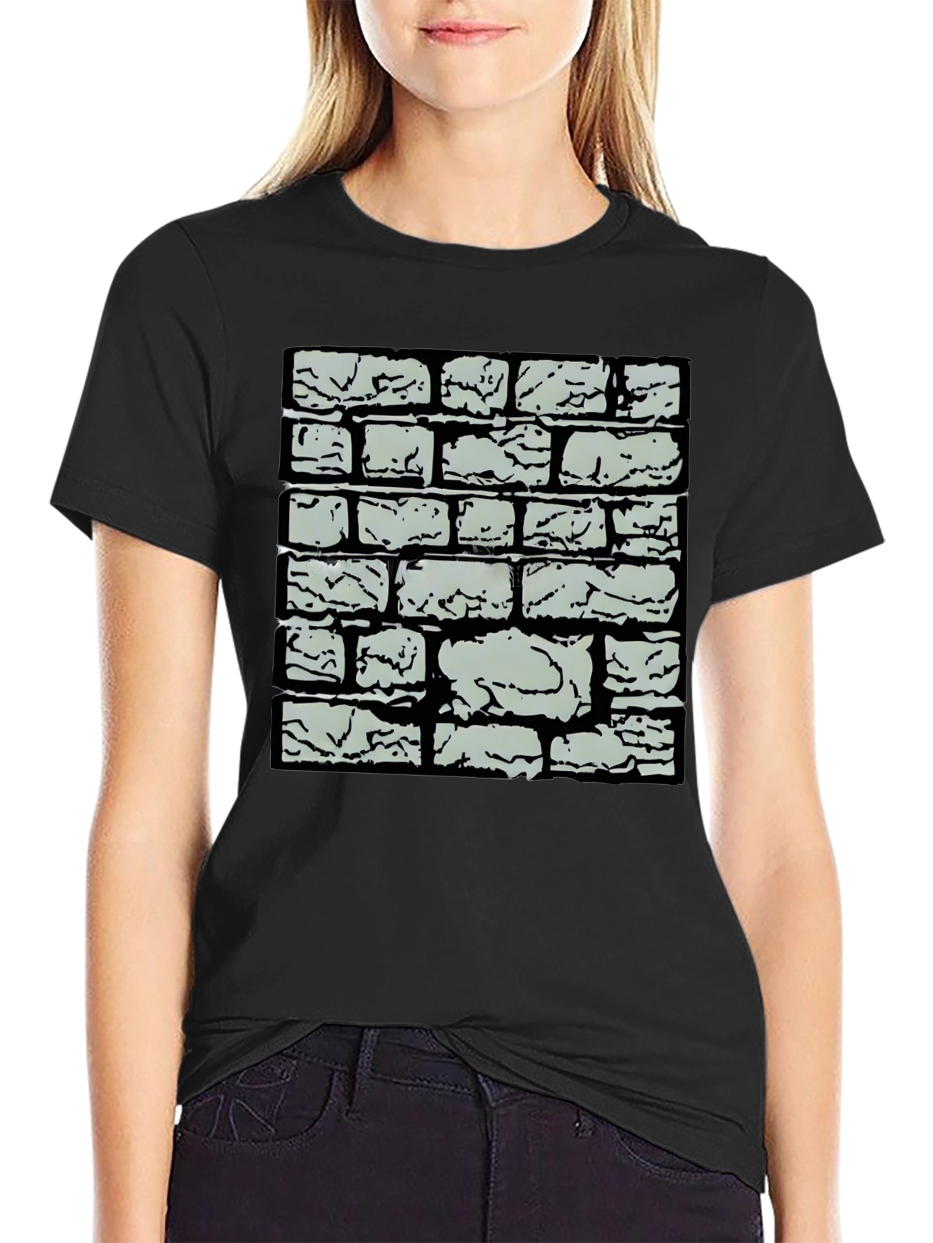 Black Brick Wall Graphic Tee - Cool Casual Style view 2