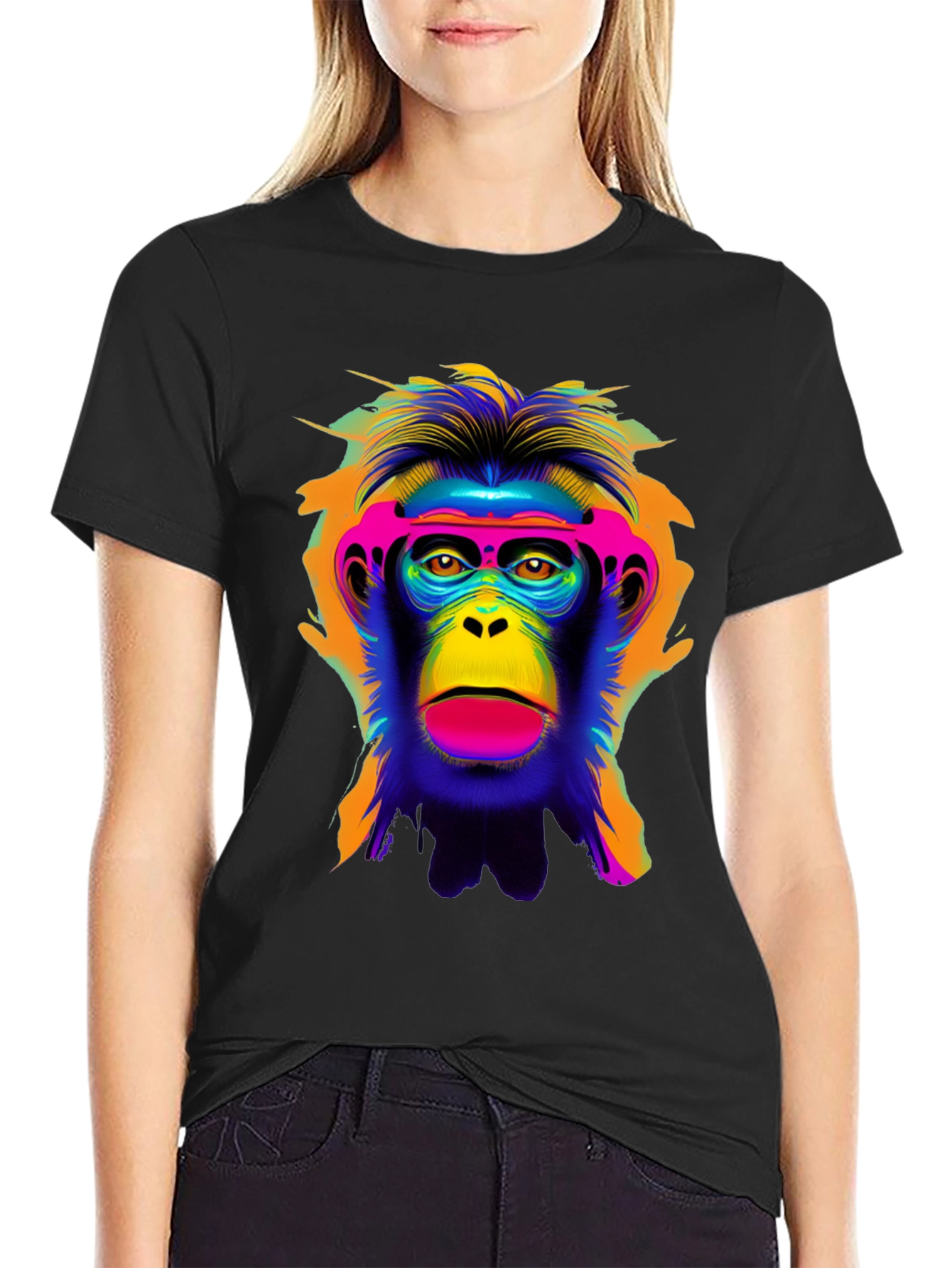 Black Vibrant Monkey Graphic Tee - Bold Statement Shirt view 2