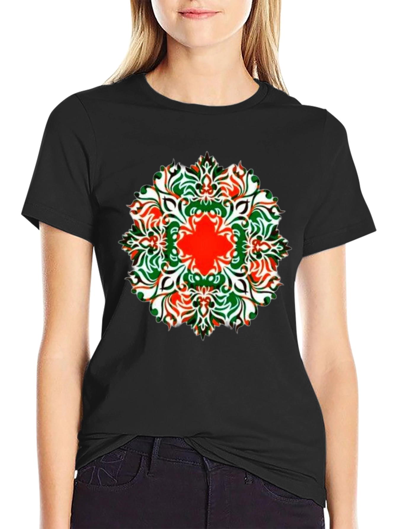 Black Stylish Black Tee with Colorful Mandala Design view 2