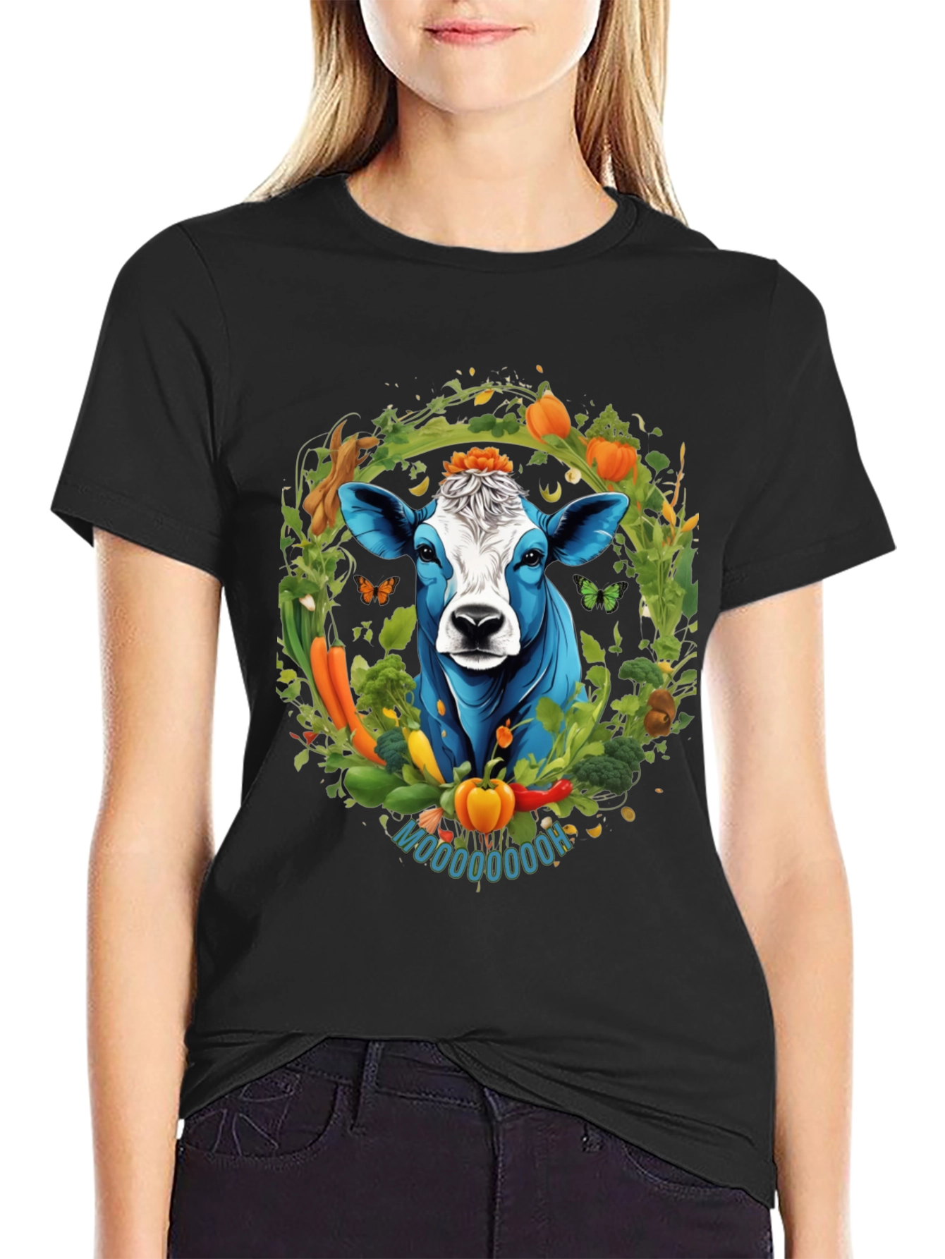 Black Vegan Cow Graphic Tee - Farm Fresh Style view 2