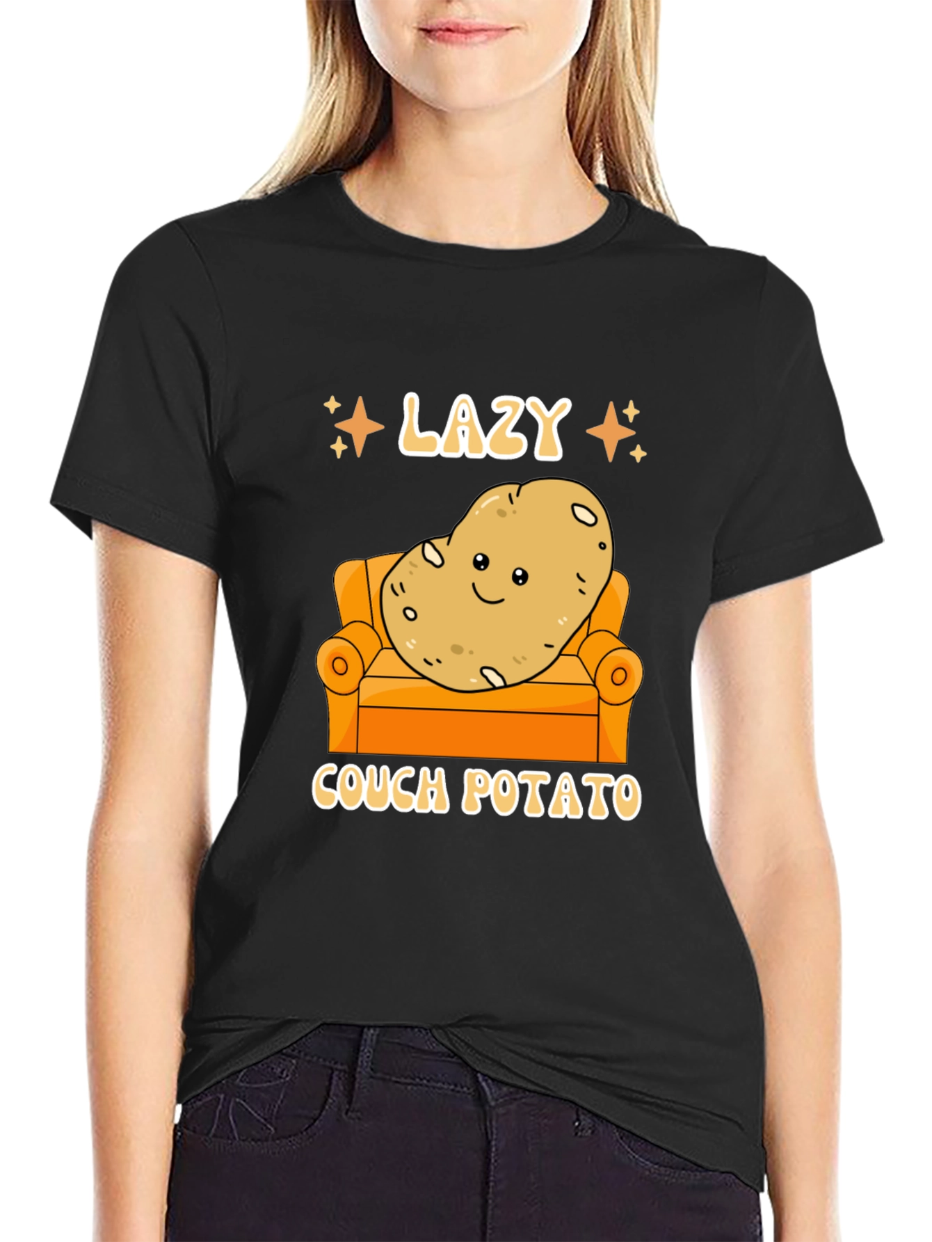 Black Lazy Couch Potato Graphic T-Shirt Funny Design view 2