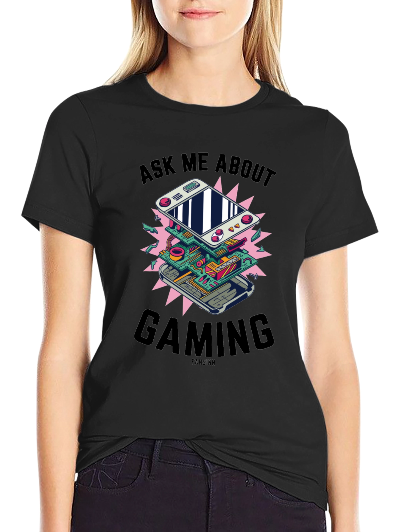 Black Ask Me About Gaming Graphic T-Shirt view 2