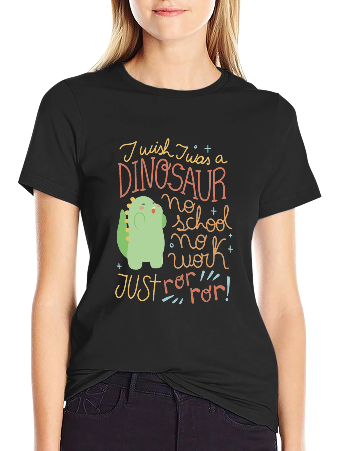 Black Dinosaur T-Shirt - No School, No Work, Just Rawr! view 2