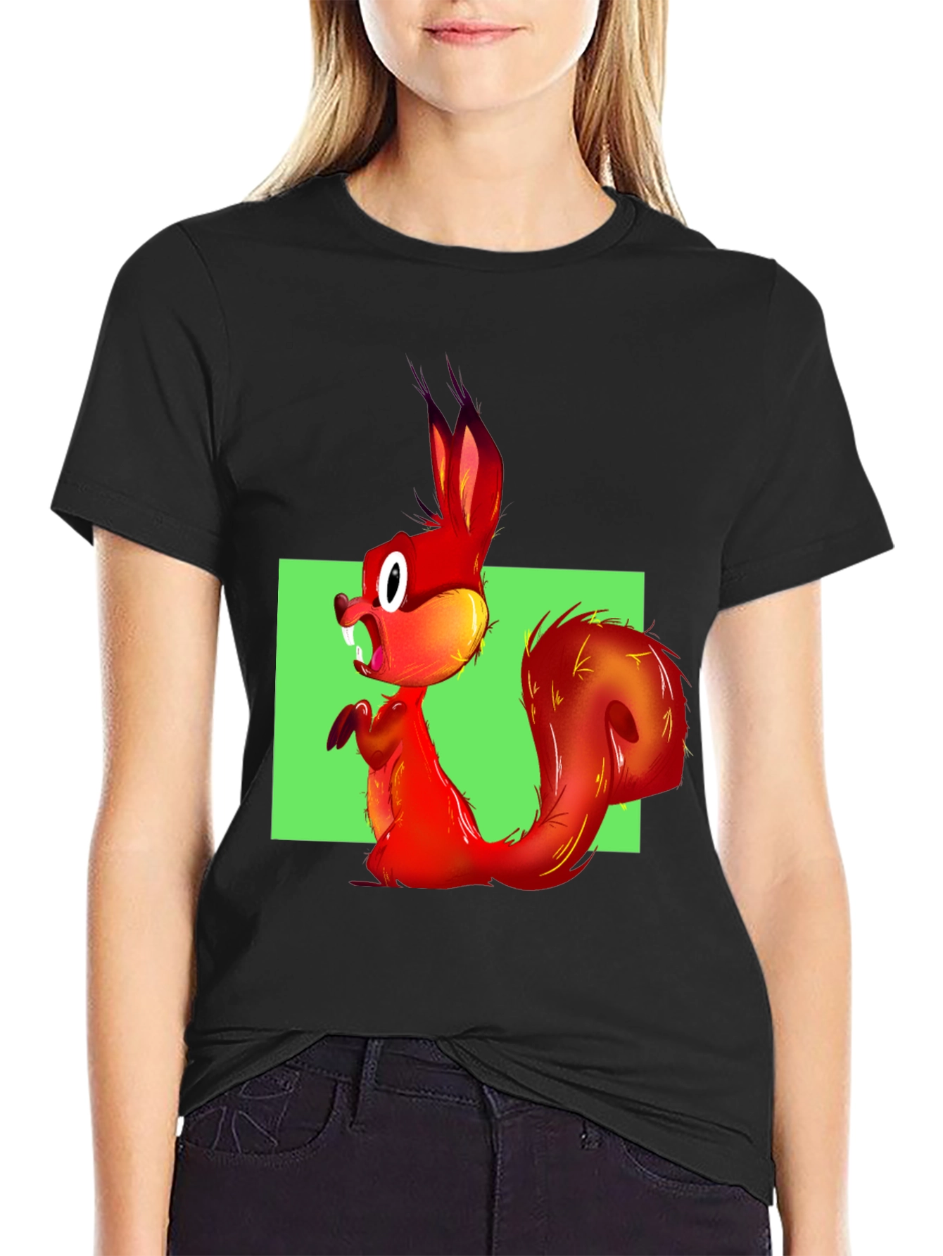 Black Squirrel Graphic Tee - Bold Cartoon Animal Print view 2