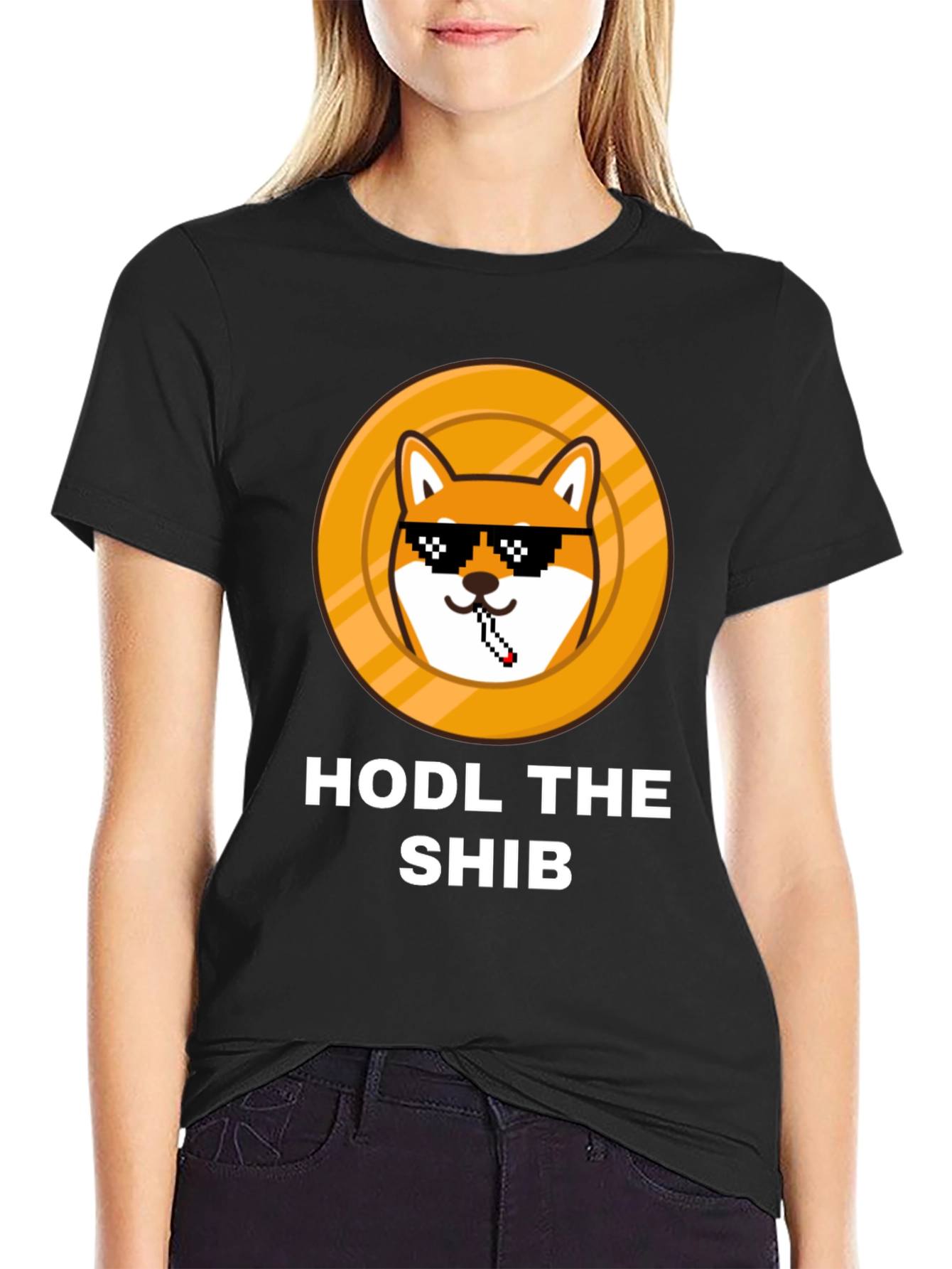 Black HODL THE SHIB Black T-Shirt view 2