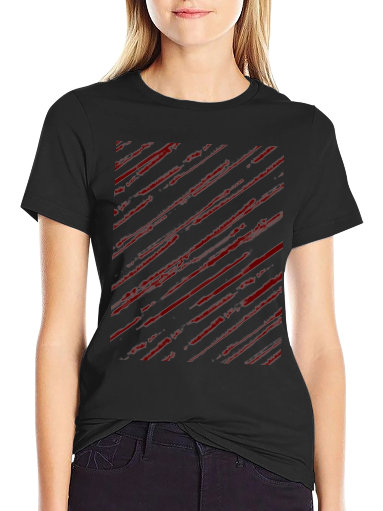 Black Edgy Striped Graphic Tee view 2