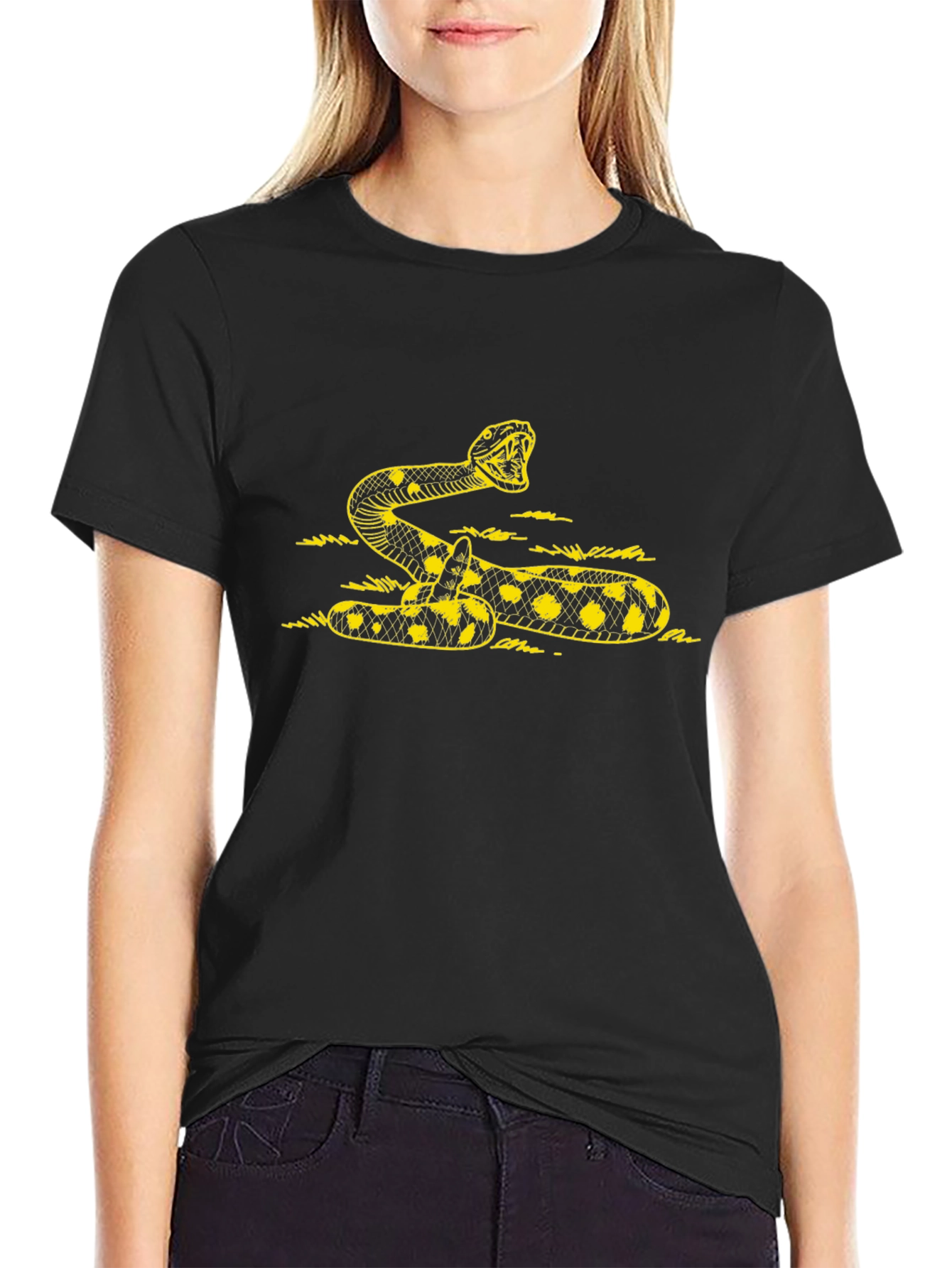 Black Black T-Shirt with Yellow Rattlesnake Design view 2