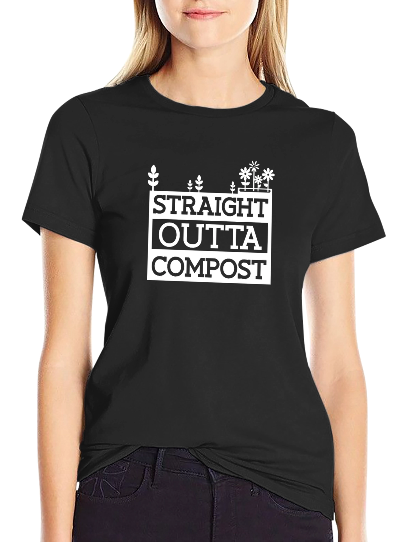 Black Straight Outta Compost Novelty T-Shirt view 2
