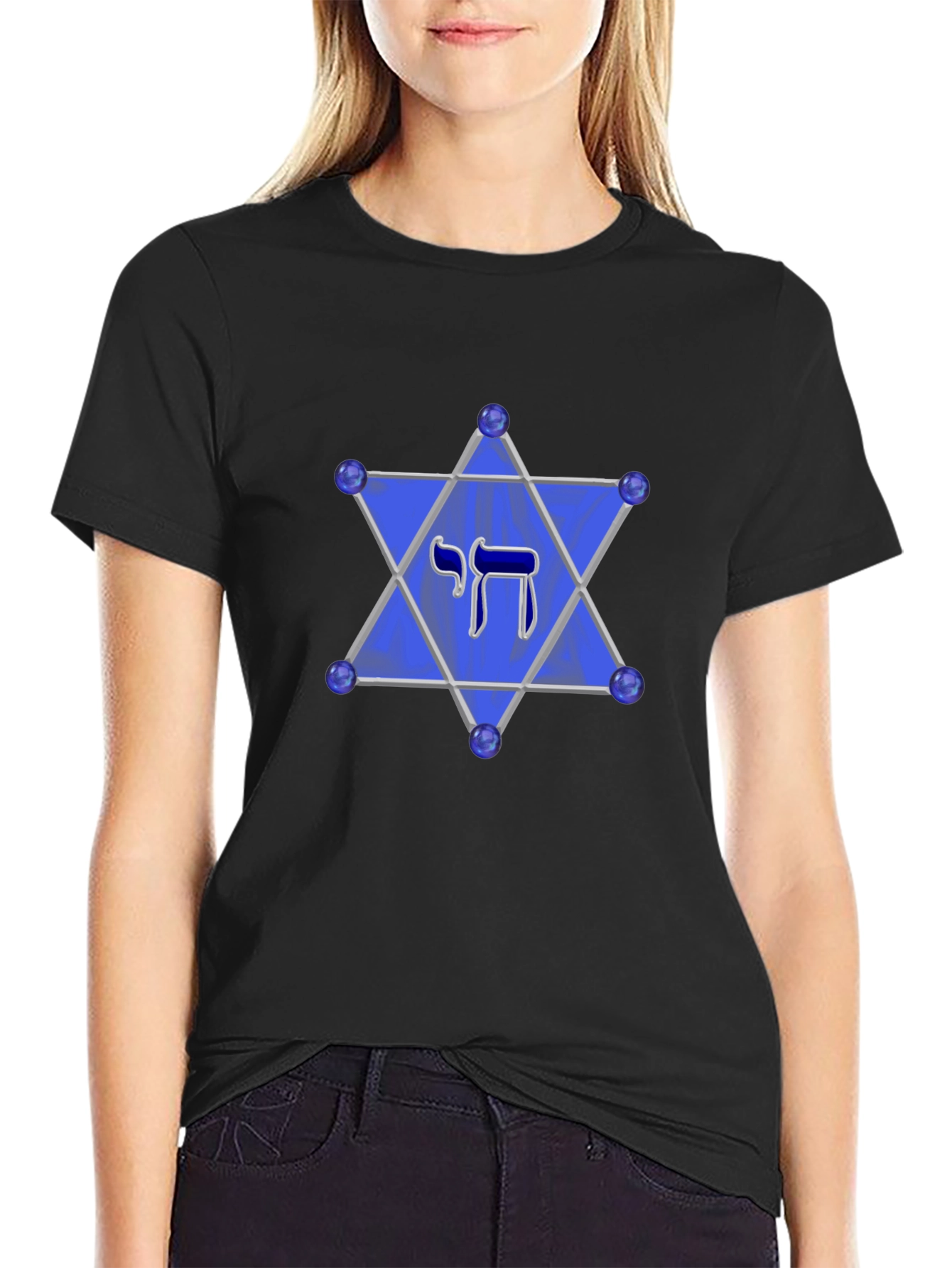 Black Chai Star of David Men's Black T-Shirt view 2