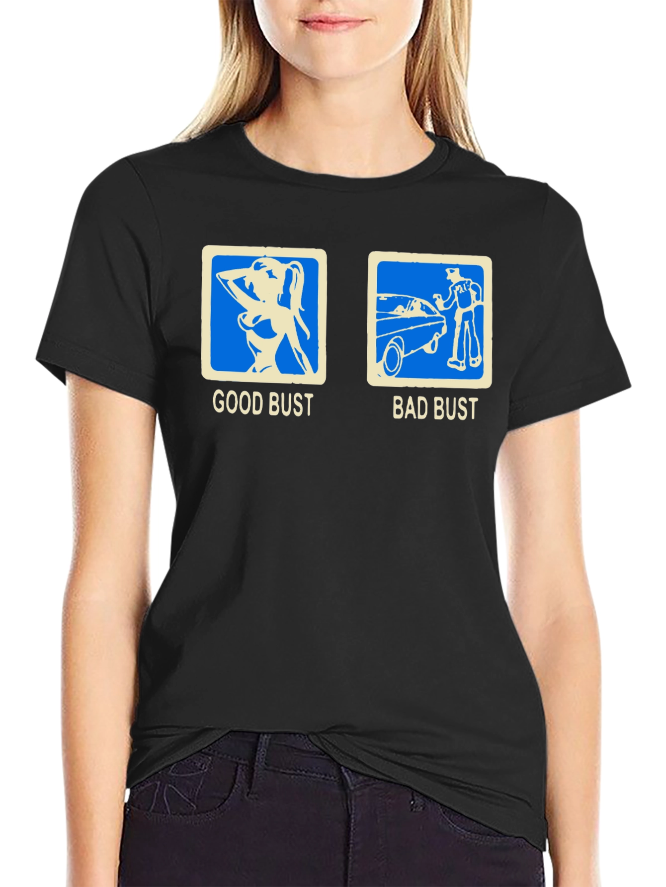 Black Funny "Good Bust Bad Bust" Graphic T-Shirt view 2