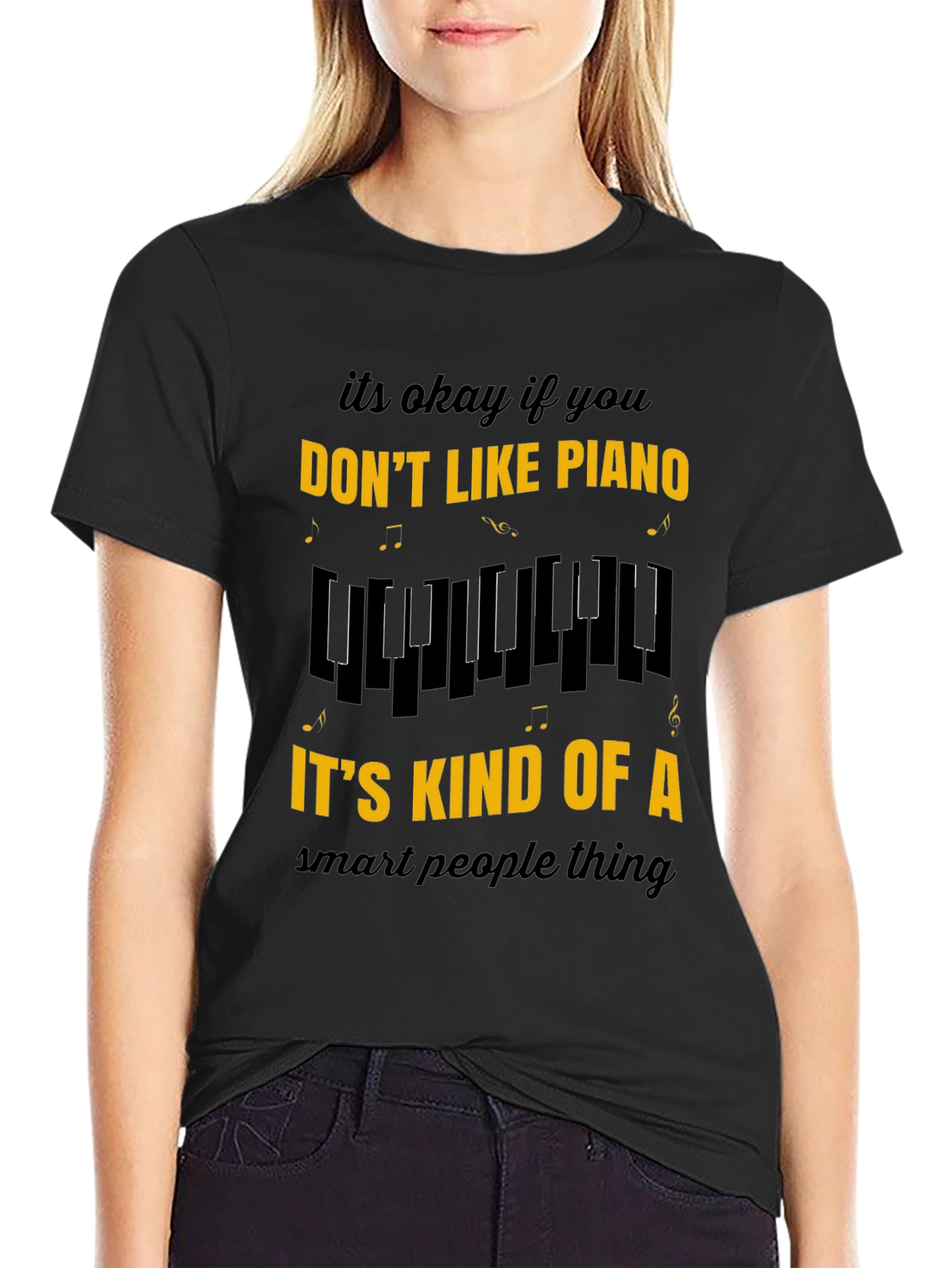 Black Funny Piano Lover Tee - Smart People Music Shirt view 2