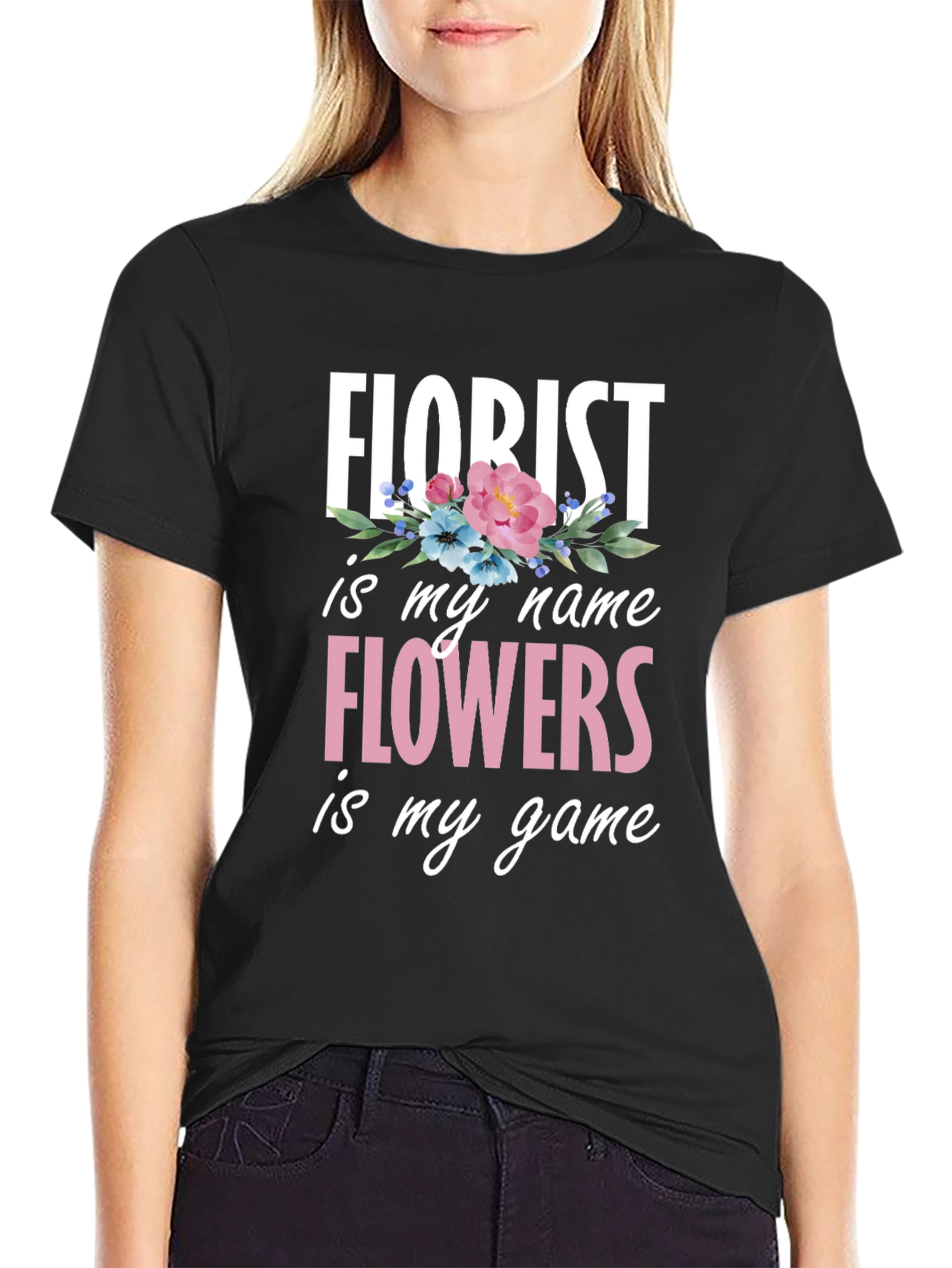 Black Florist Flowers T-Shirt view 2