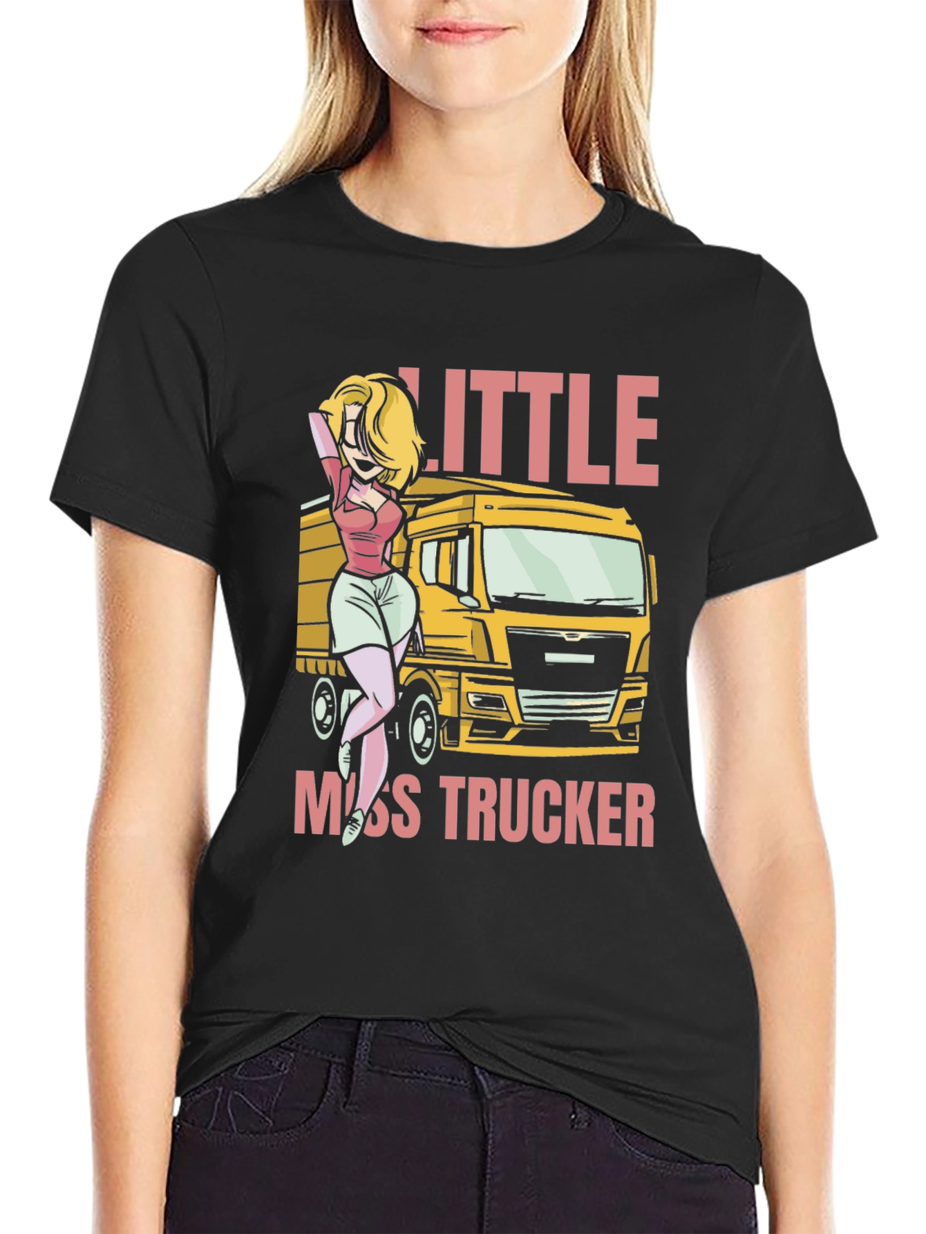 Black Little Miss Trucker T-Shirt - Bold Graphic Tee view 2