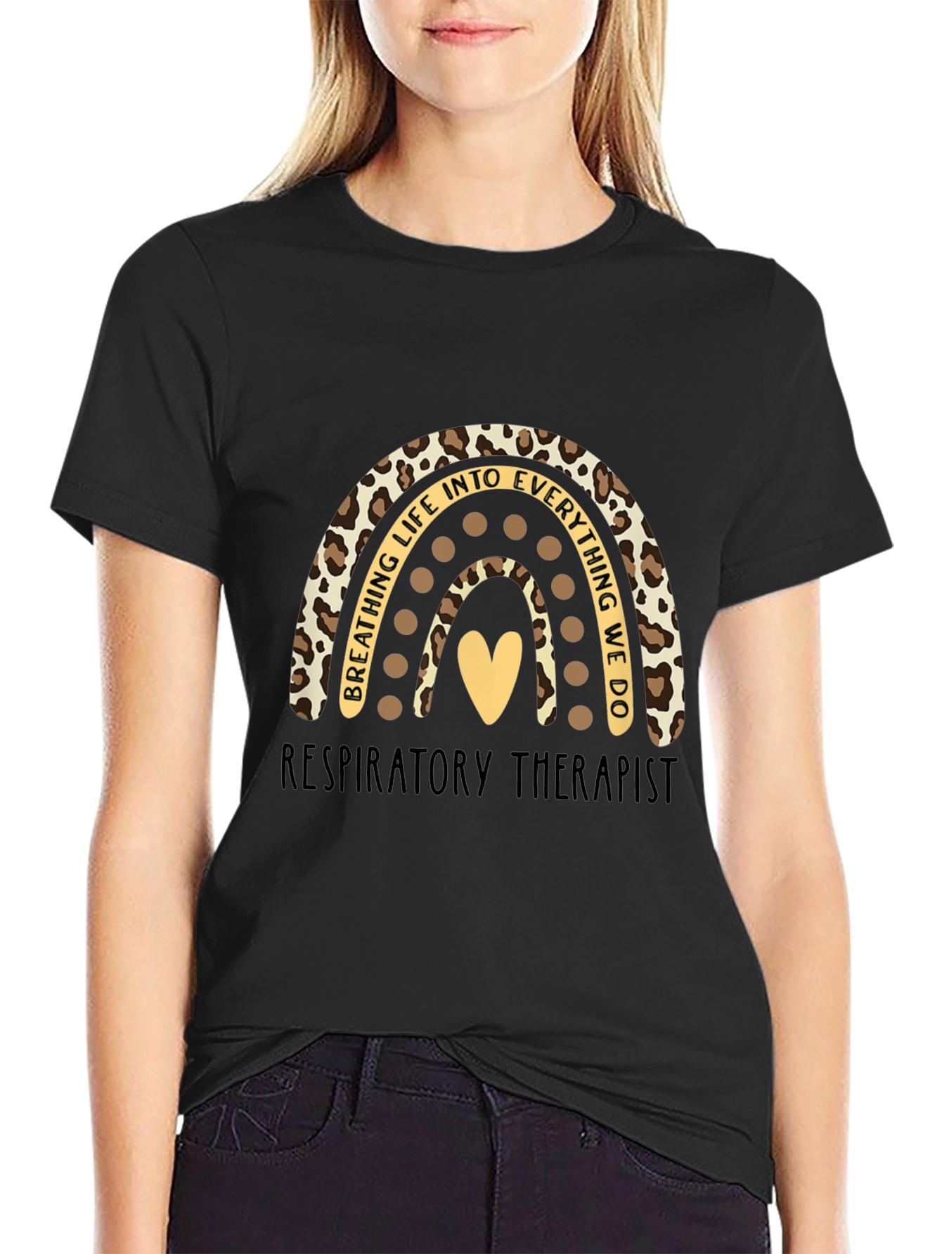 Black Respiratory Therapist Rainbow Graphic Tee view 2
