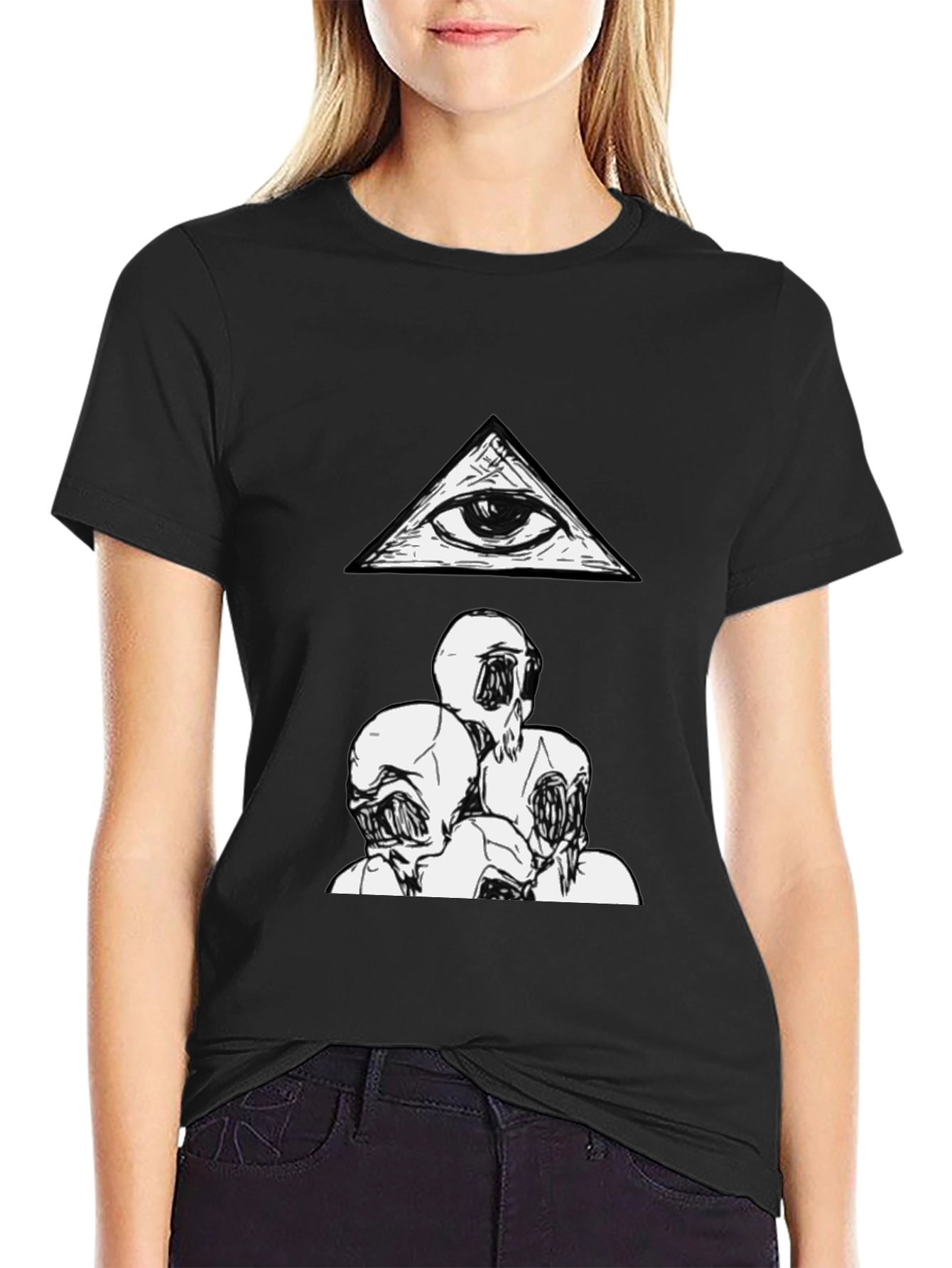 Black Eye Pyramid & Monster Faces Graphic Tee - Black Cotton view 2