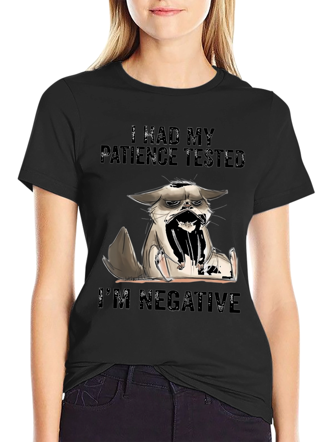 Black Patience Tested Cat Graphic T-Shirt view 2