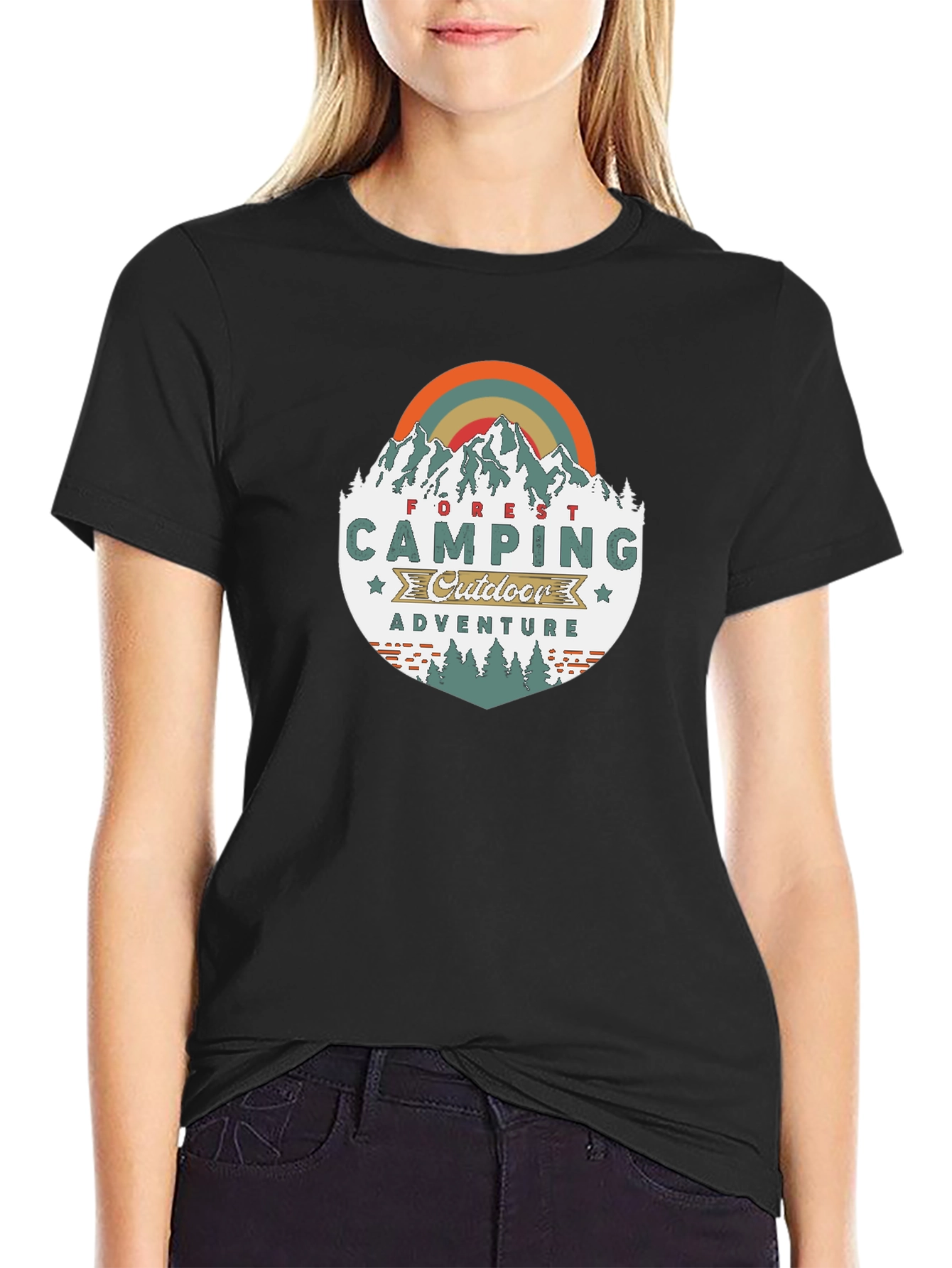 Black Camping Adventure Graphic Tee - Outdoors view 2