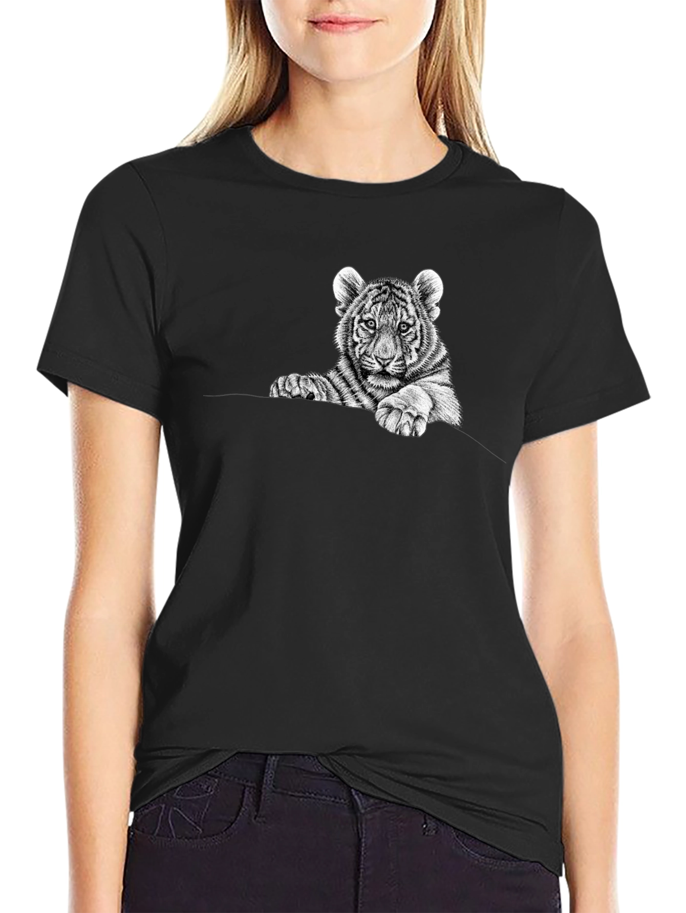 Black Tiger Cub Graphic Tee - Black Cotton view 2