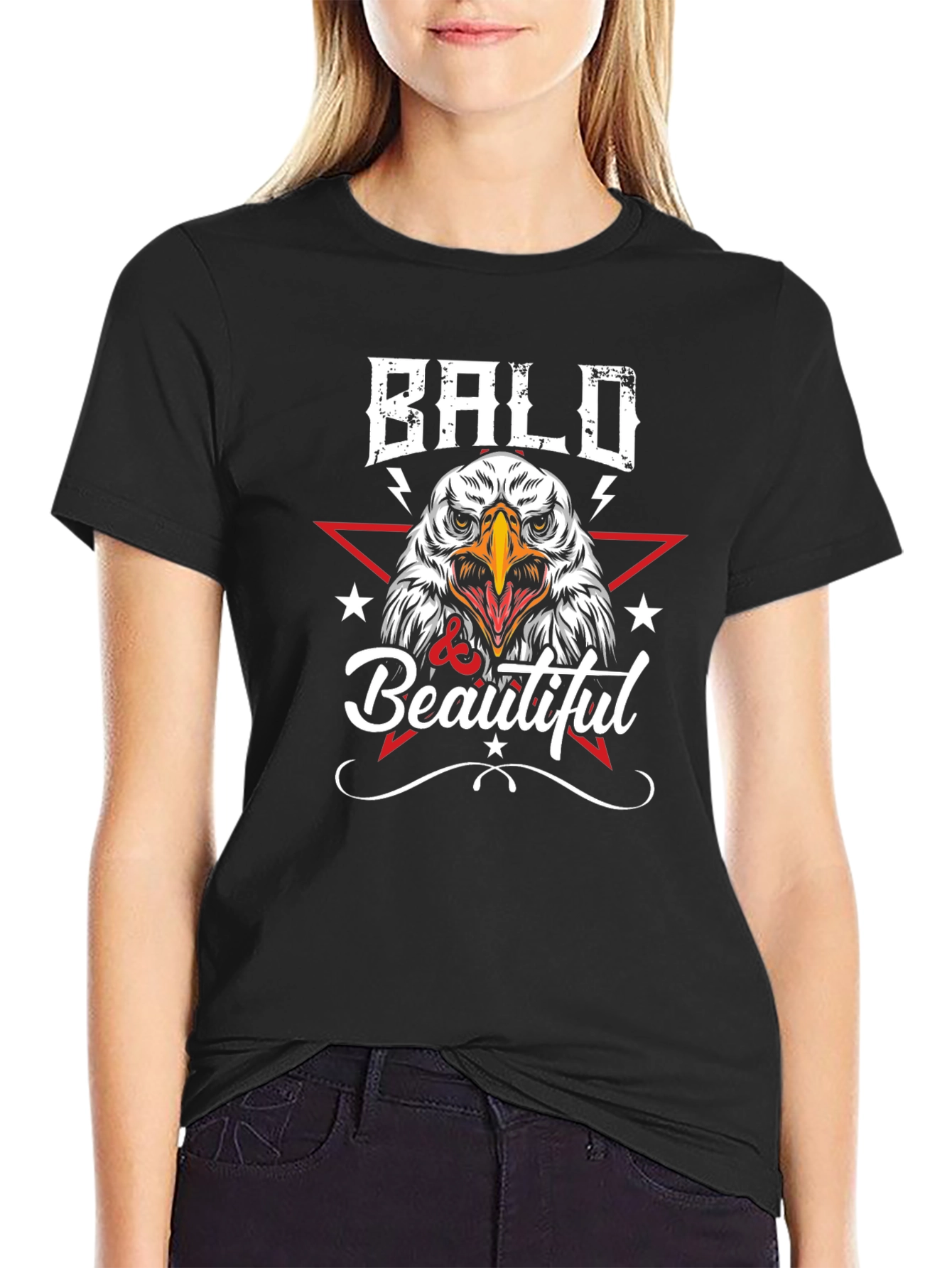 Black Bald & Beautiful Eagle Graphic T-Shirt view 2