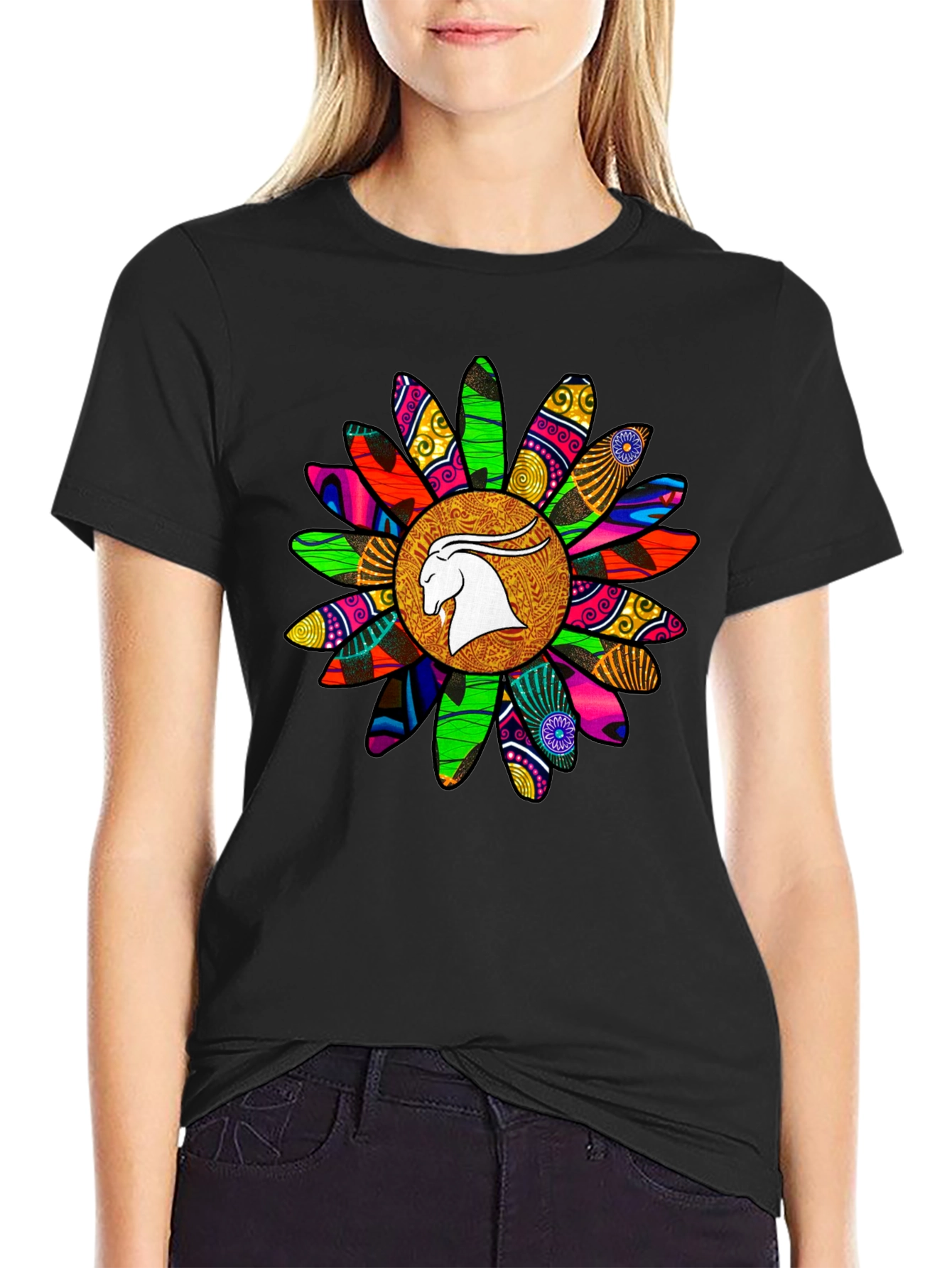 Black Capricorn Sunflower Graphic T-Shirt - Astrology Tee view 2