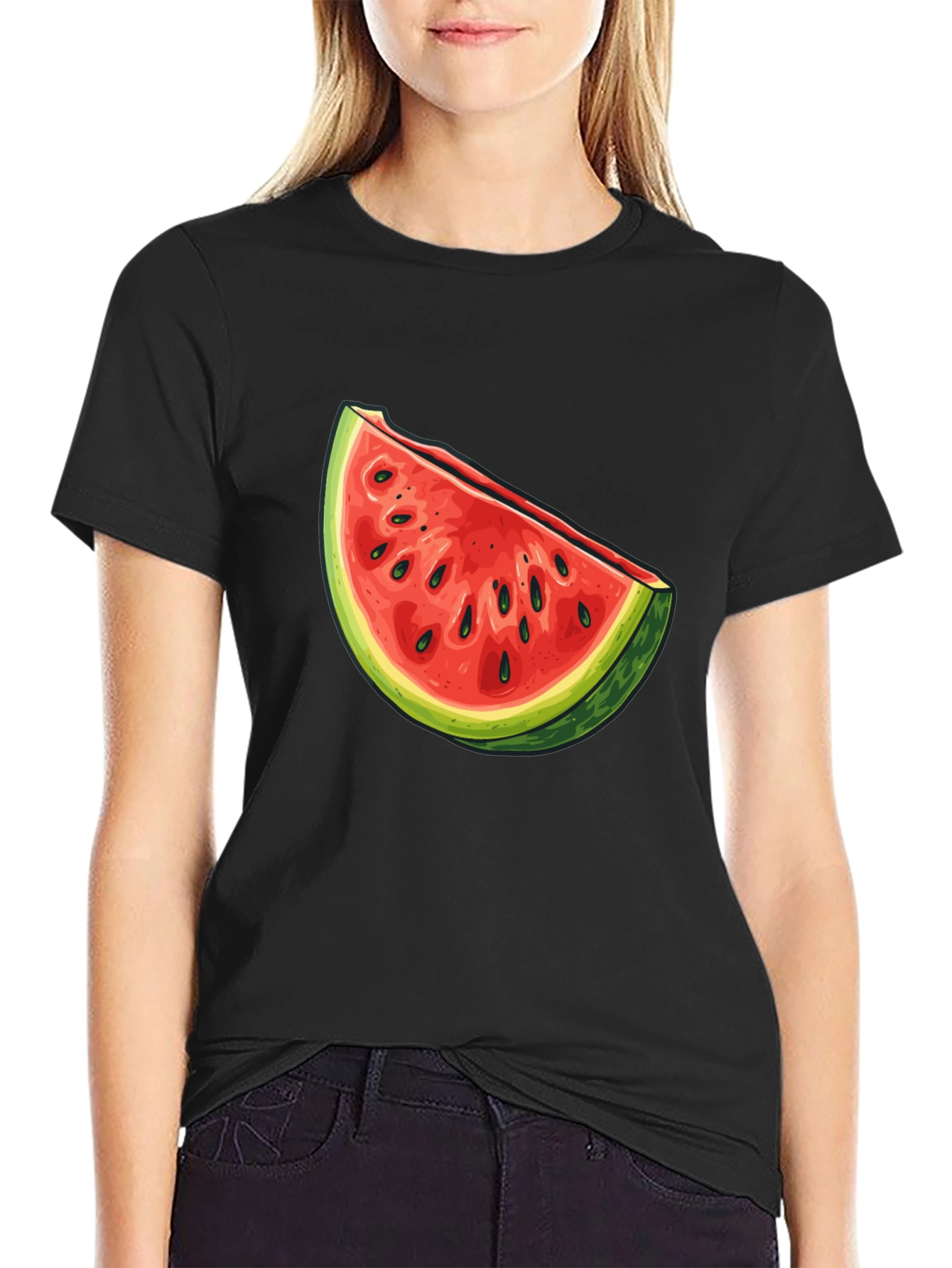 Black Watermelon Slice Graphic Tee - Unisex Casual Shirt view 2