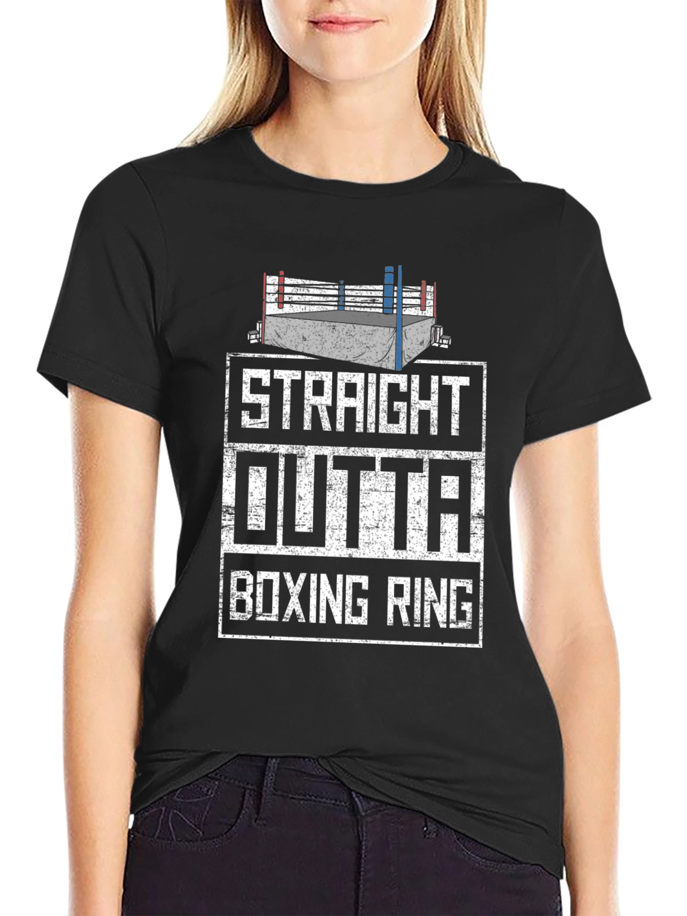 Black Straight Outta Boxing Ring Graphic Tee view 2