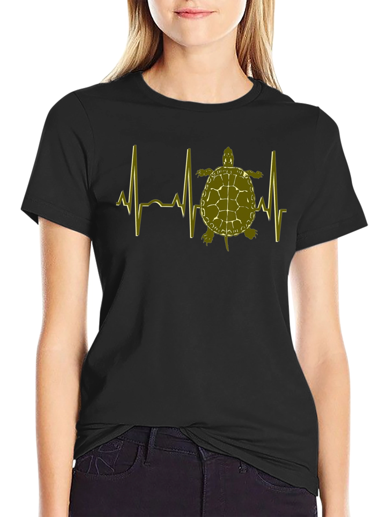 Black Turtle Heartbeat T-Shirt - Black Cotton Tee view 2
