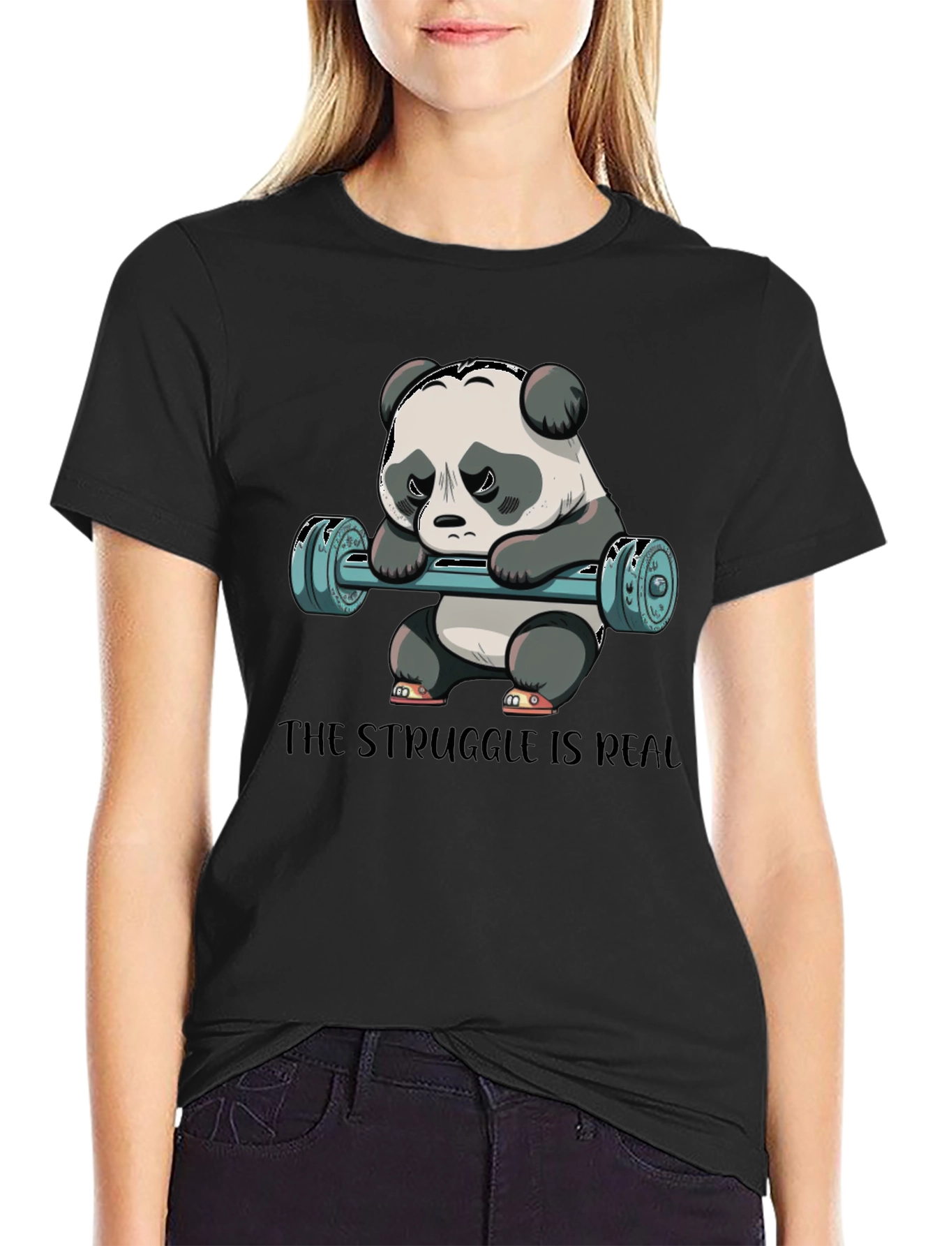 Black Struggle is Real Panda Workout T-Shirt view 2